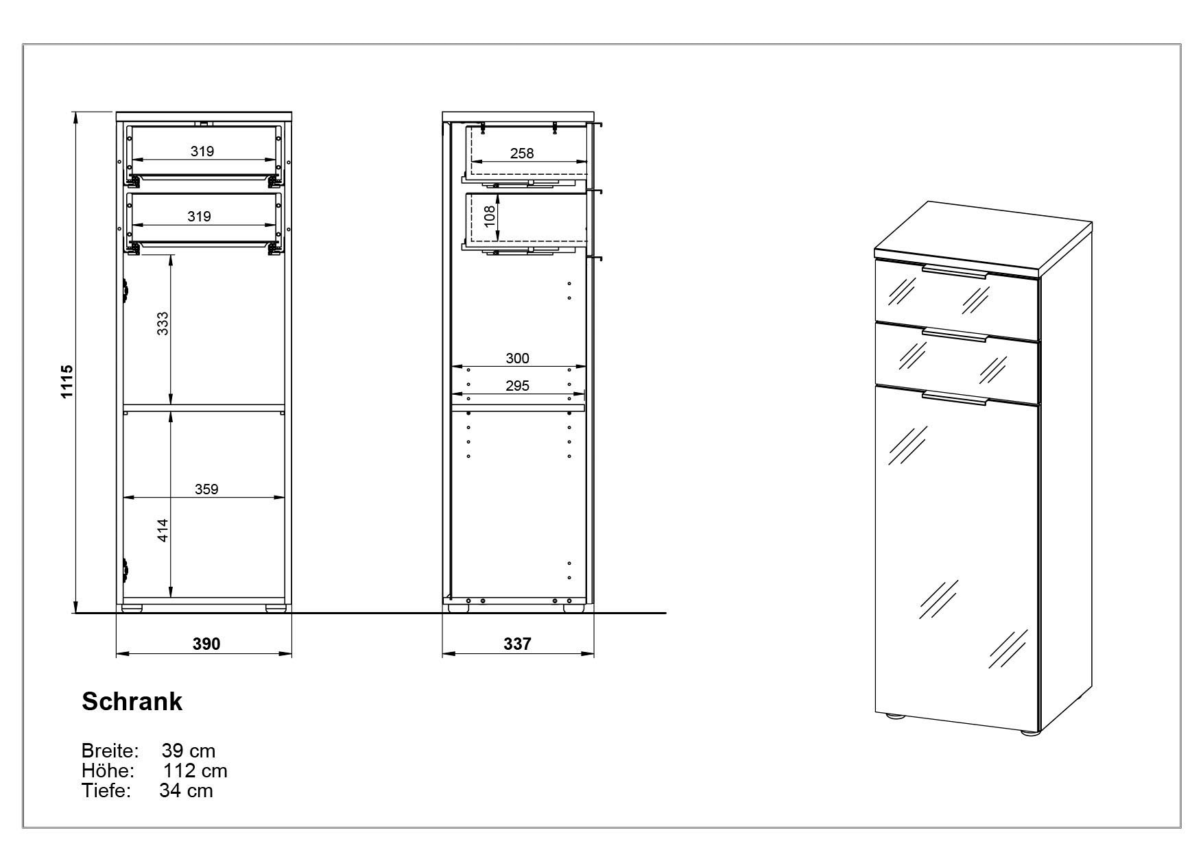GERMANIA Midischrank »Tavira« 1 Stk. tlg. Midischrank mit Glasfronten und Selbsteinzug der Schubladen