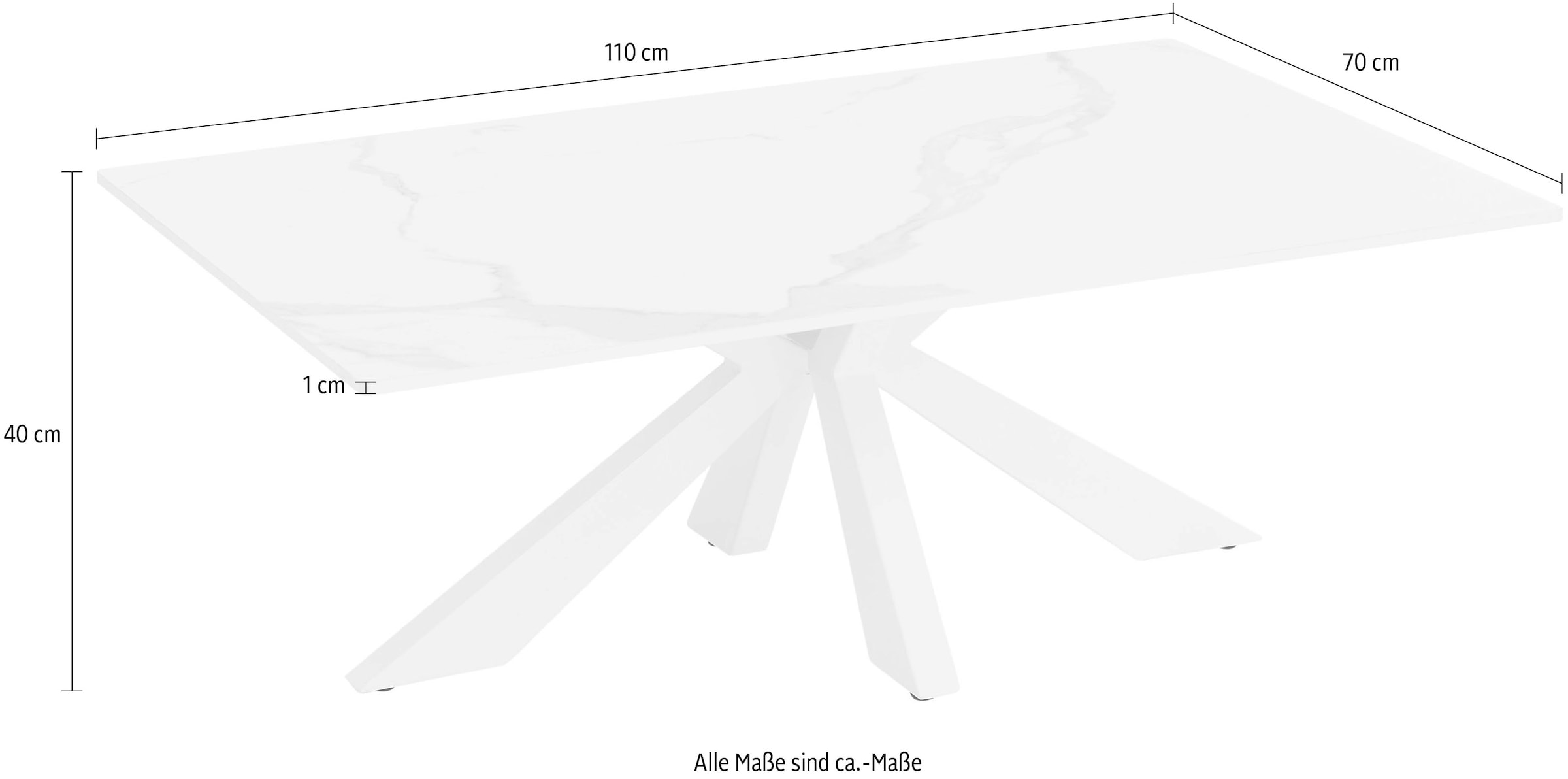 Stolkom Couchtisch »Noah Wohnzimmertisch Keramik, Weiss marmoriert, BxHxT 110x40x70 cm« Keramikoberfläche weiss marmoriert, 4-Fuss Gestell in weiss