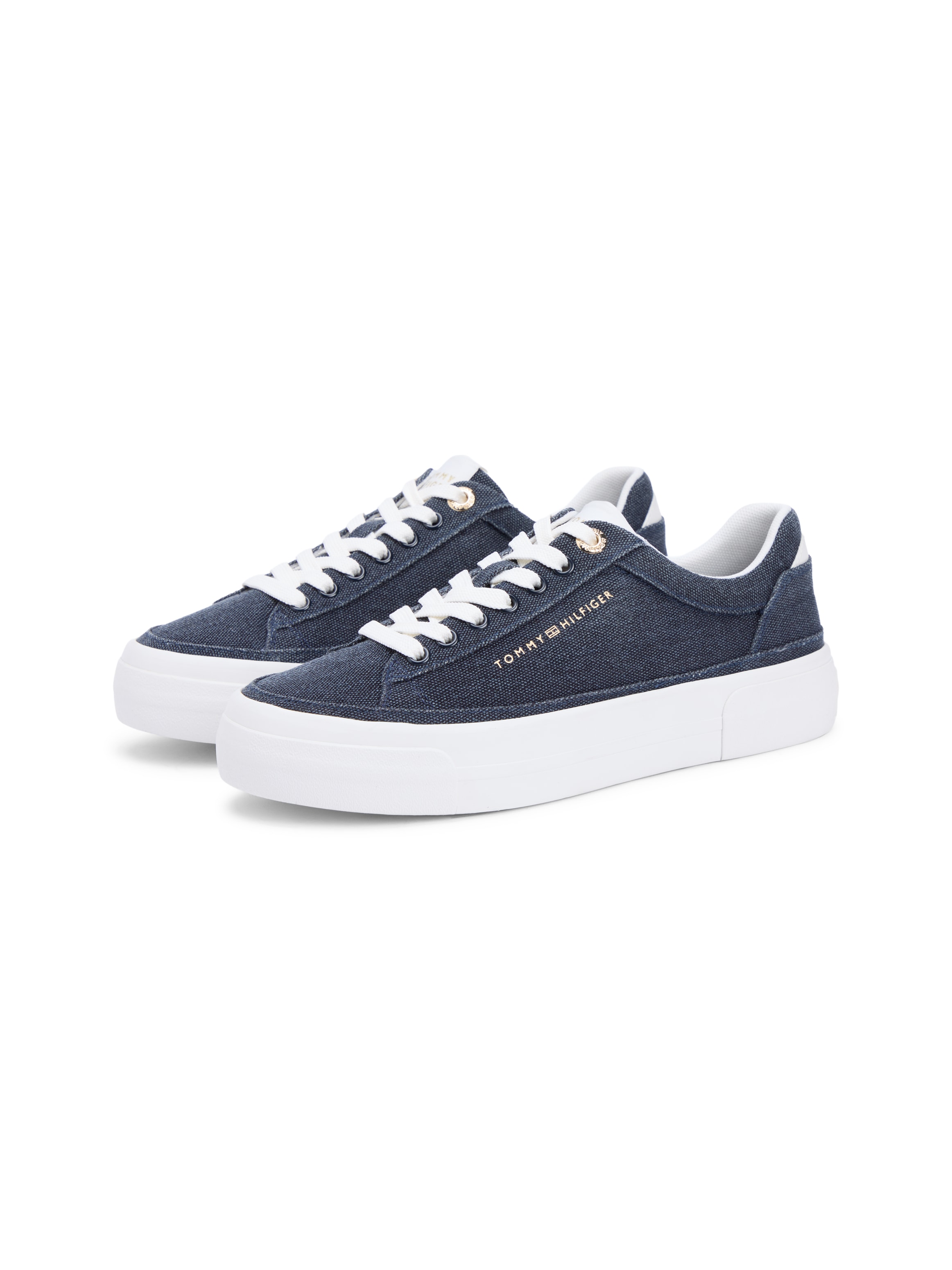 Tommy Hilfiger Baskets à plateforme »TH FOXING PLATFORM WASHED CANVAS«  Chaussure de loisirs, chaussure basse, à lacets, look jean tendance