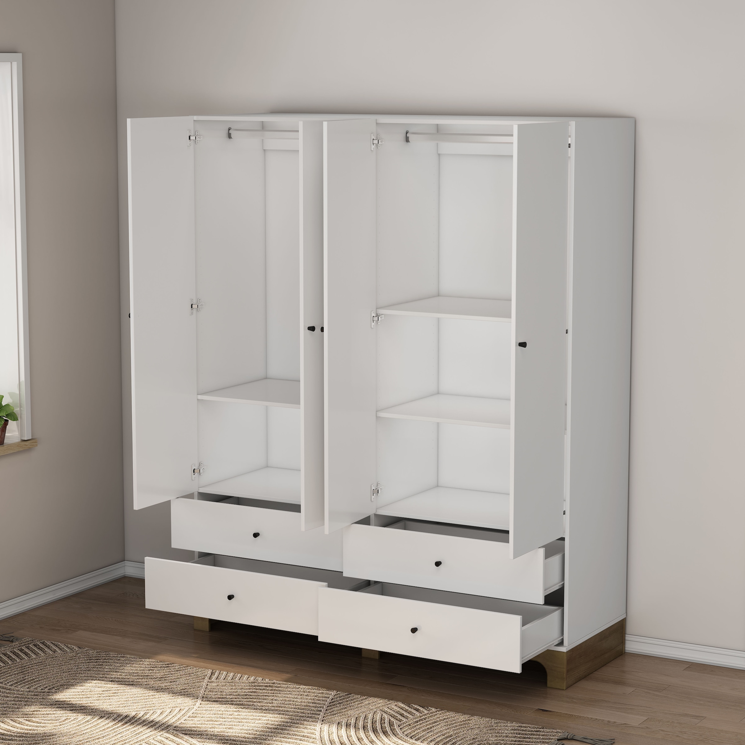 GOODproduct Kleiderschrank »Oslo Schlafzimmerschrank Garderobe weiss Landhaus« Schlafzimmerschrank mit 4 Türen und 4 Schubladen, Breite 160cm