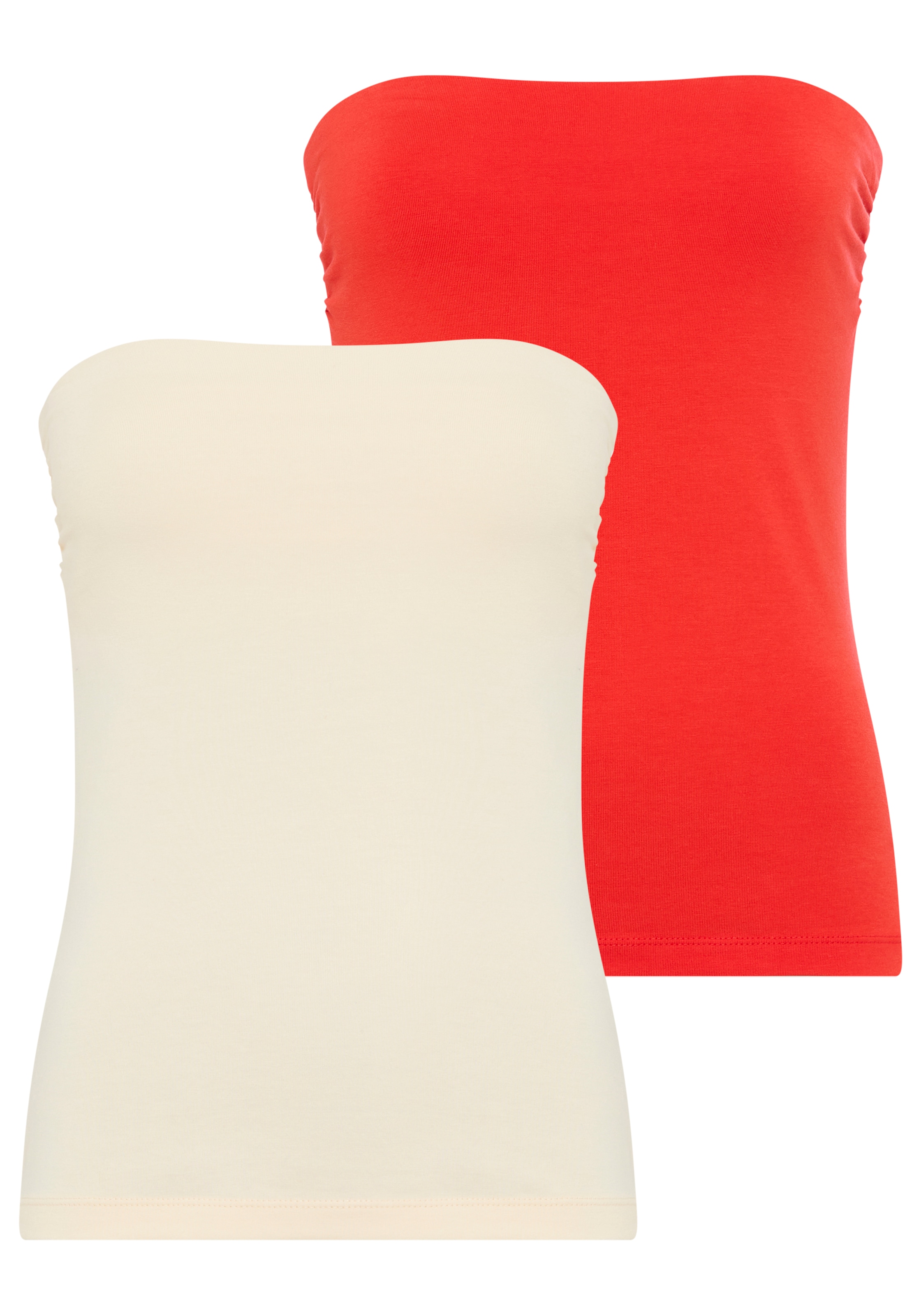 Melrose Bandeautop Packung, 2 tlg. mit Raffung an der Naht, durchgestepptes Rumpfabschluss