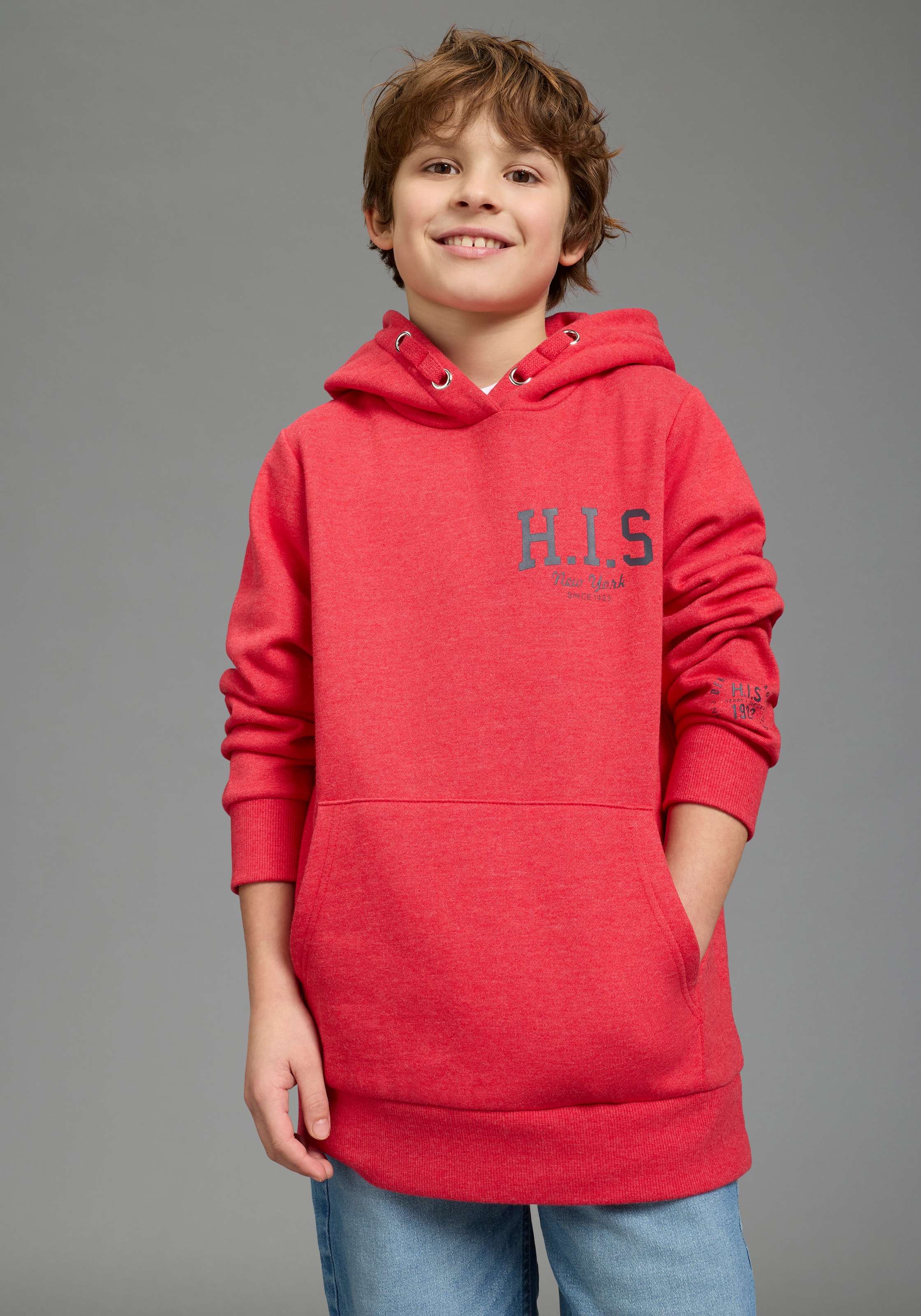 H.I.S Sweat à capuche »Kapuzenhoodie mit Logoprint für Jungen«, für Jungen, mit Kängurutasche, mit Logodrucken, in Basic Passform
