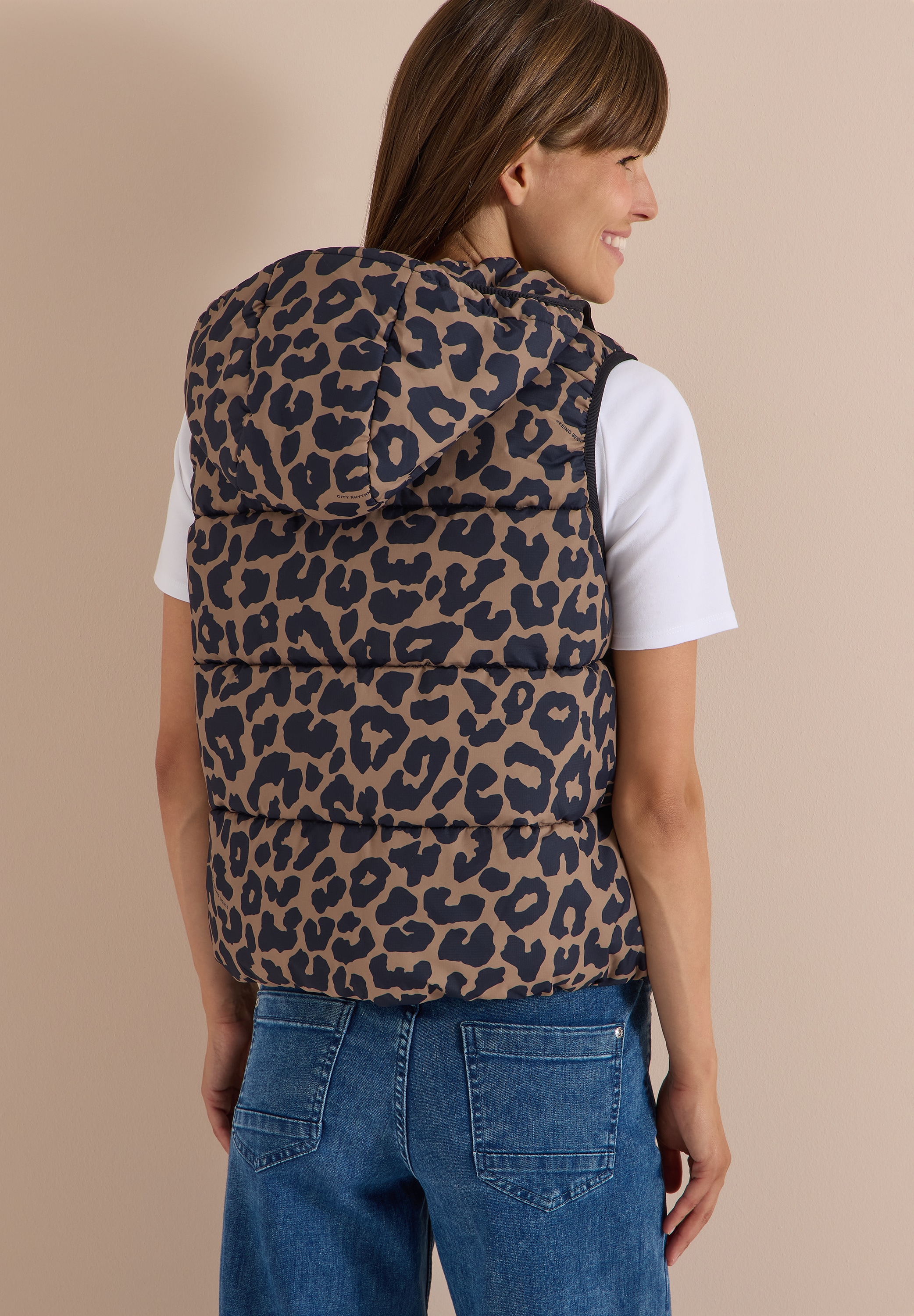 Cecil Steppweste Kapuze mit Kordelzug, Elastiksaum, Animal-Print