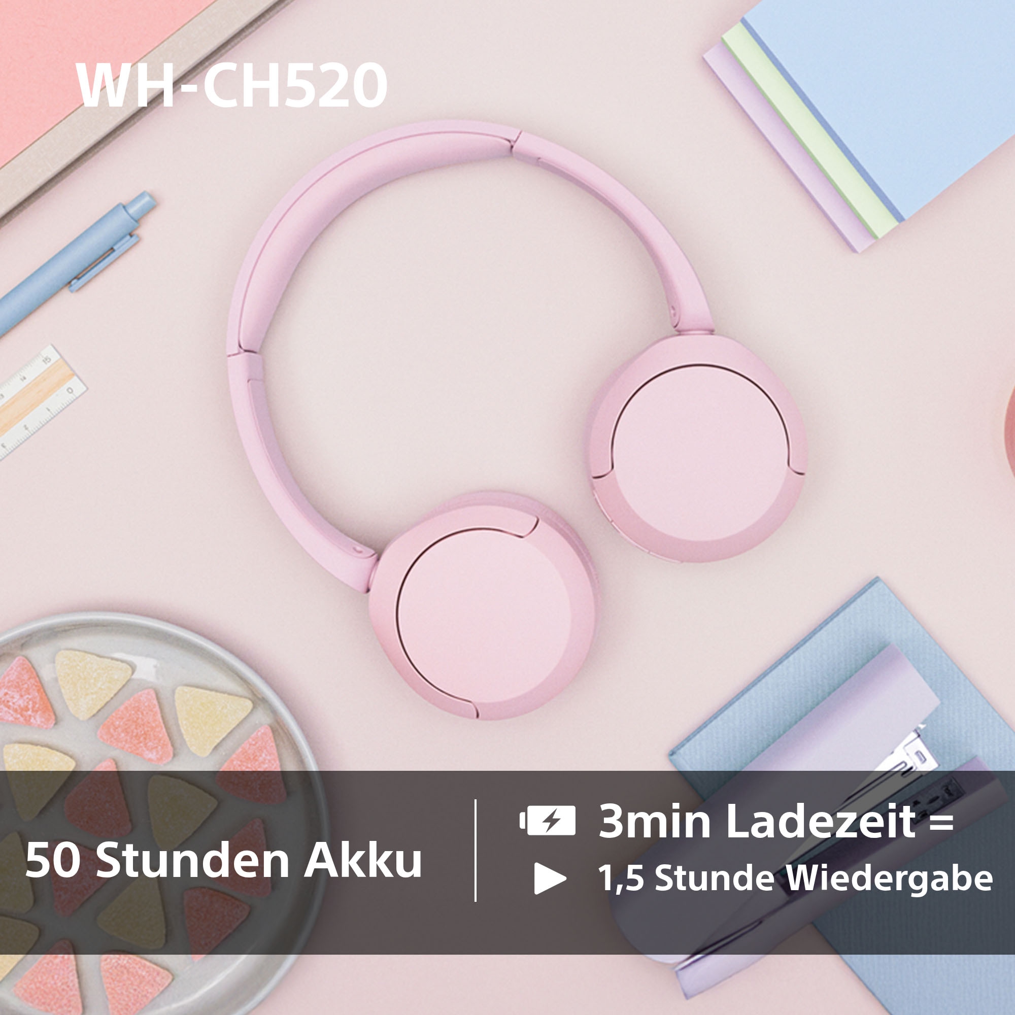 Sony Bluetooth-Kopfhörer »WHCH520« Bluetooth Freisprechfunktion | Rauschunterdrückung | Sprachsteuerung | kompatibel mit Siri 200 Std. Max. Akkulaufzeit (Standby)
