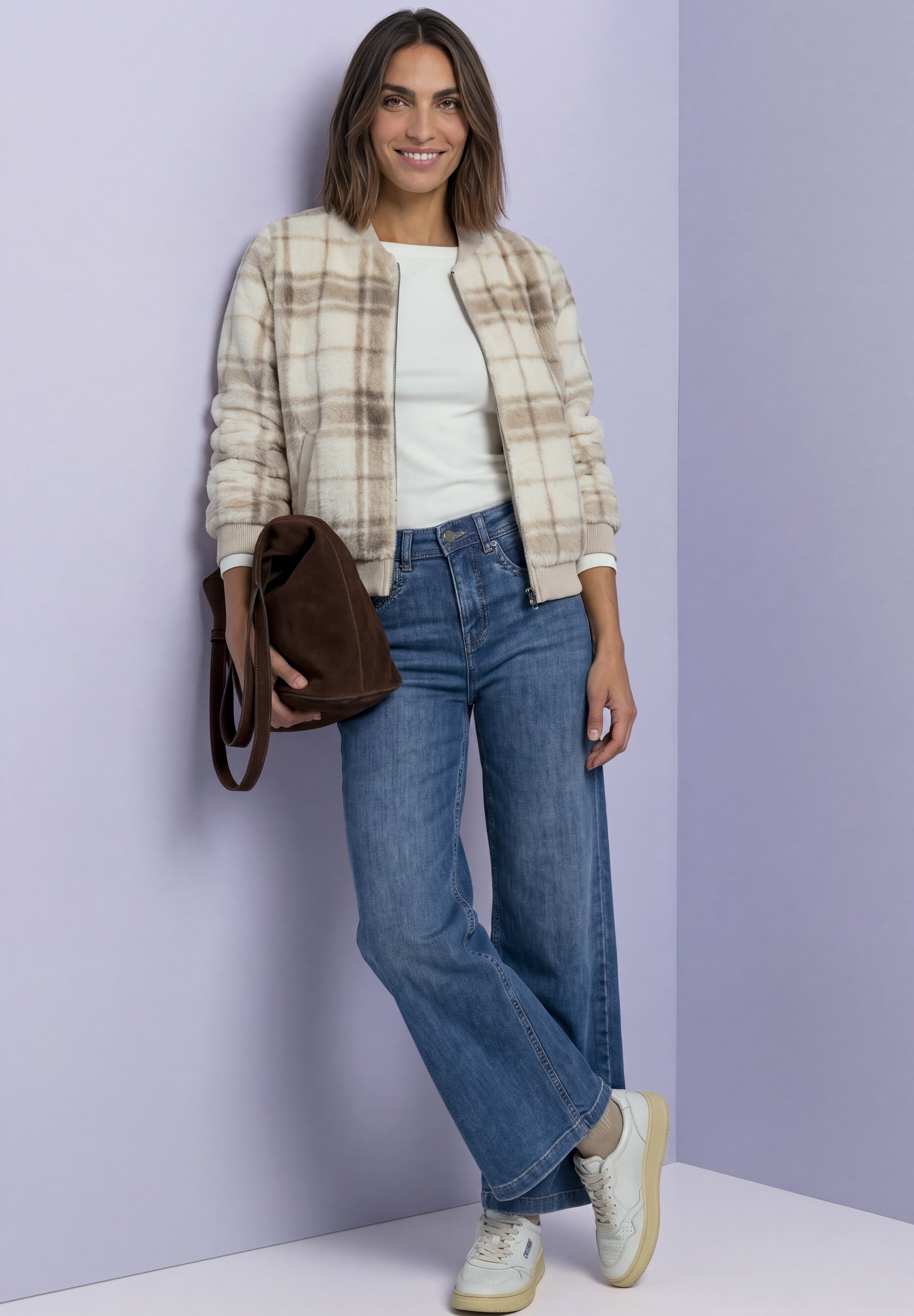 STREET ONE Blouson ohne Kapuze Fake Fur Blouson mit Strickdetails und Print