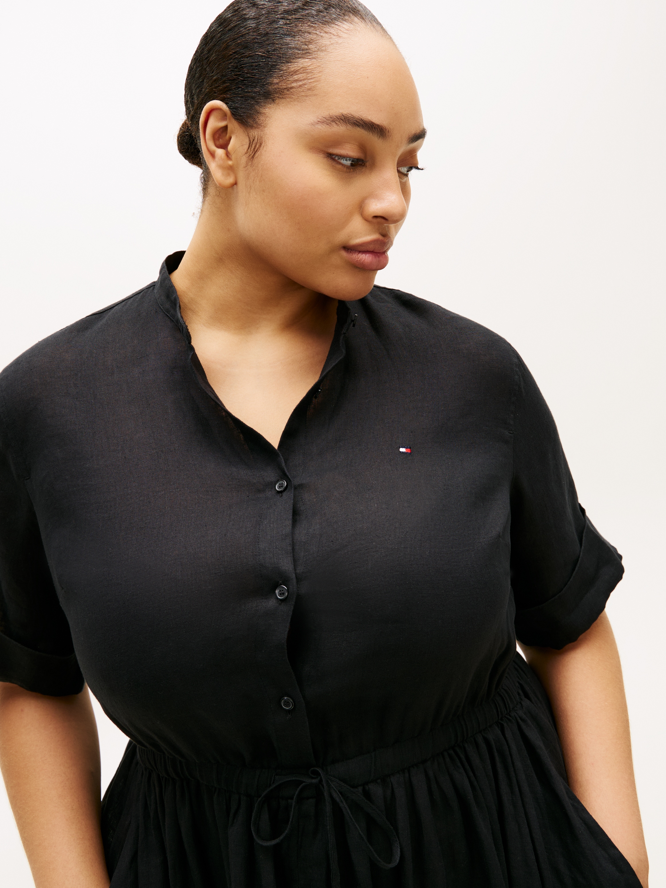Tommy Hilfiger Curve Robe midi »CRV LINEN MIDI SHIRT DRESS SS« en grandes tailles, taille avec cordon de serrage