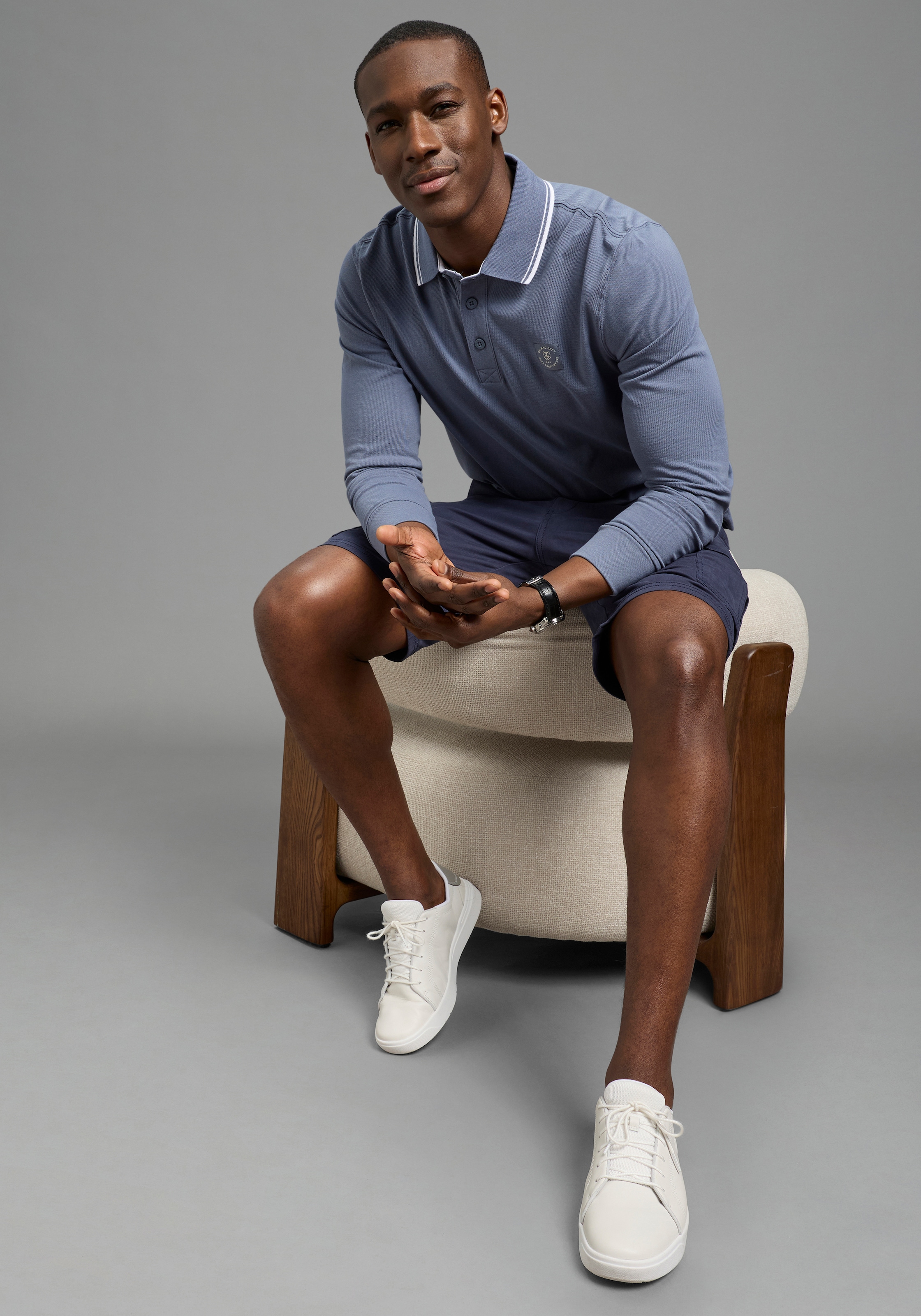 DELMAO Polo à manches longues »Neue Kollektion!« schmale Passform, Langarm, unifarben, aus Piqué-Material