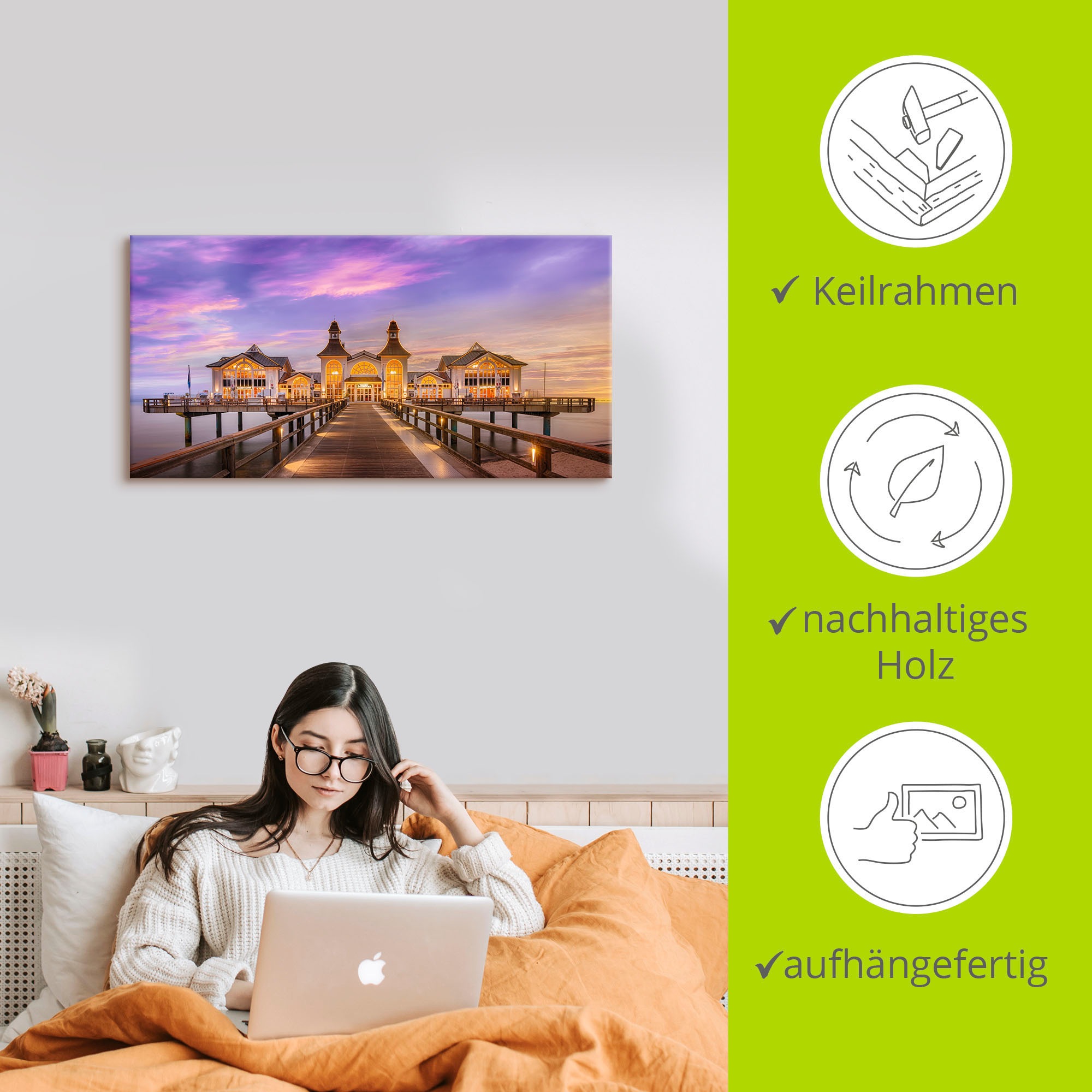 Artland Fresque murale »Rügen Seebrücke in Sellin« 1 cuis tlg. als Alubild, Leinwandbild in verschied. Grössen