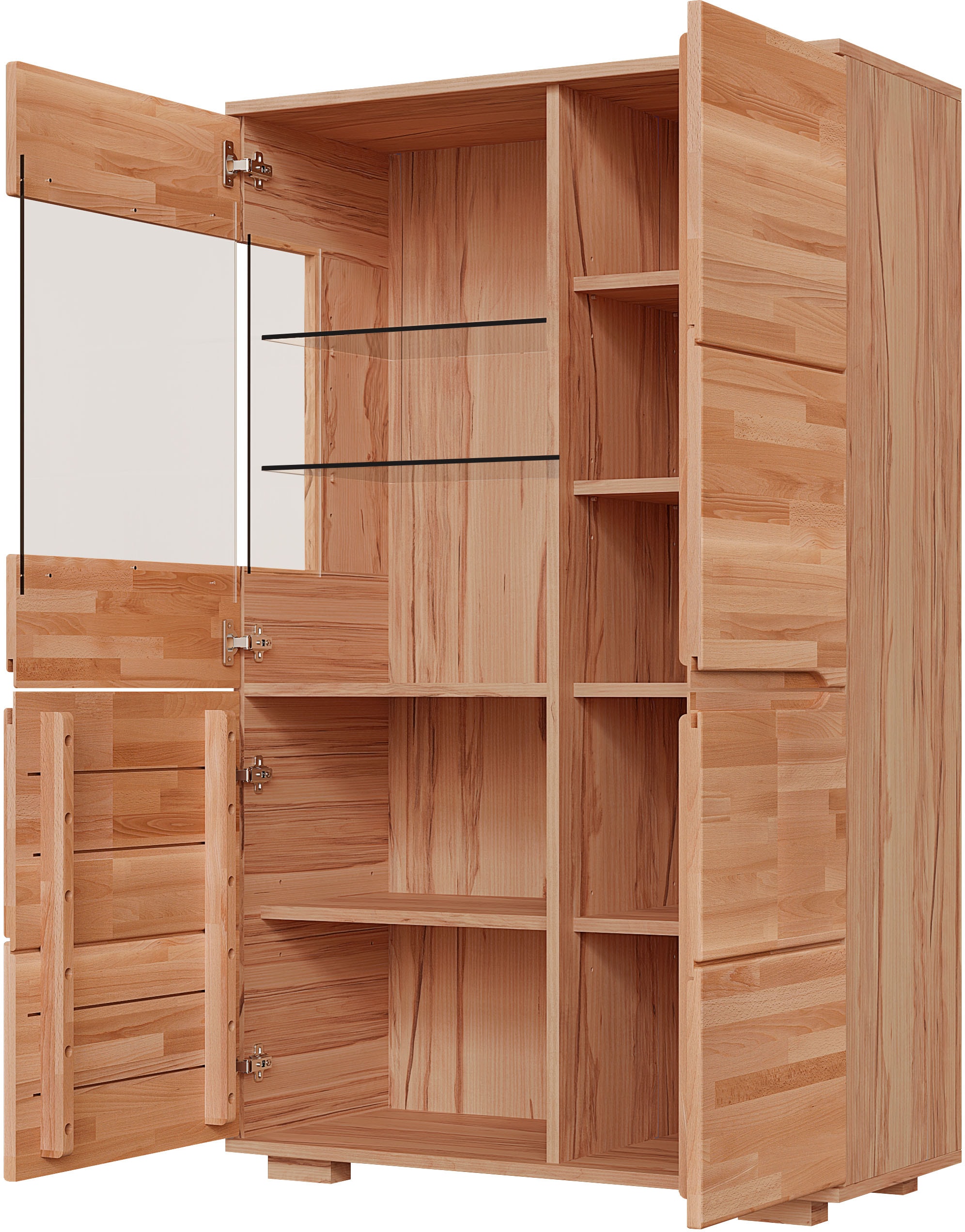 GOODproduct Vitrine »VETRO; massivholz fronten, Griffmulden, Wohnzimmer, Modern, Vitrine« B/T/H:90/40/145,5cm, 6 Variable einlegeboden, 10 Fächer, Teilmassiv