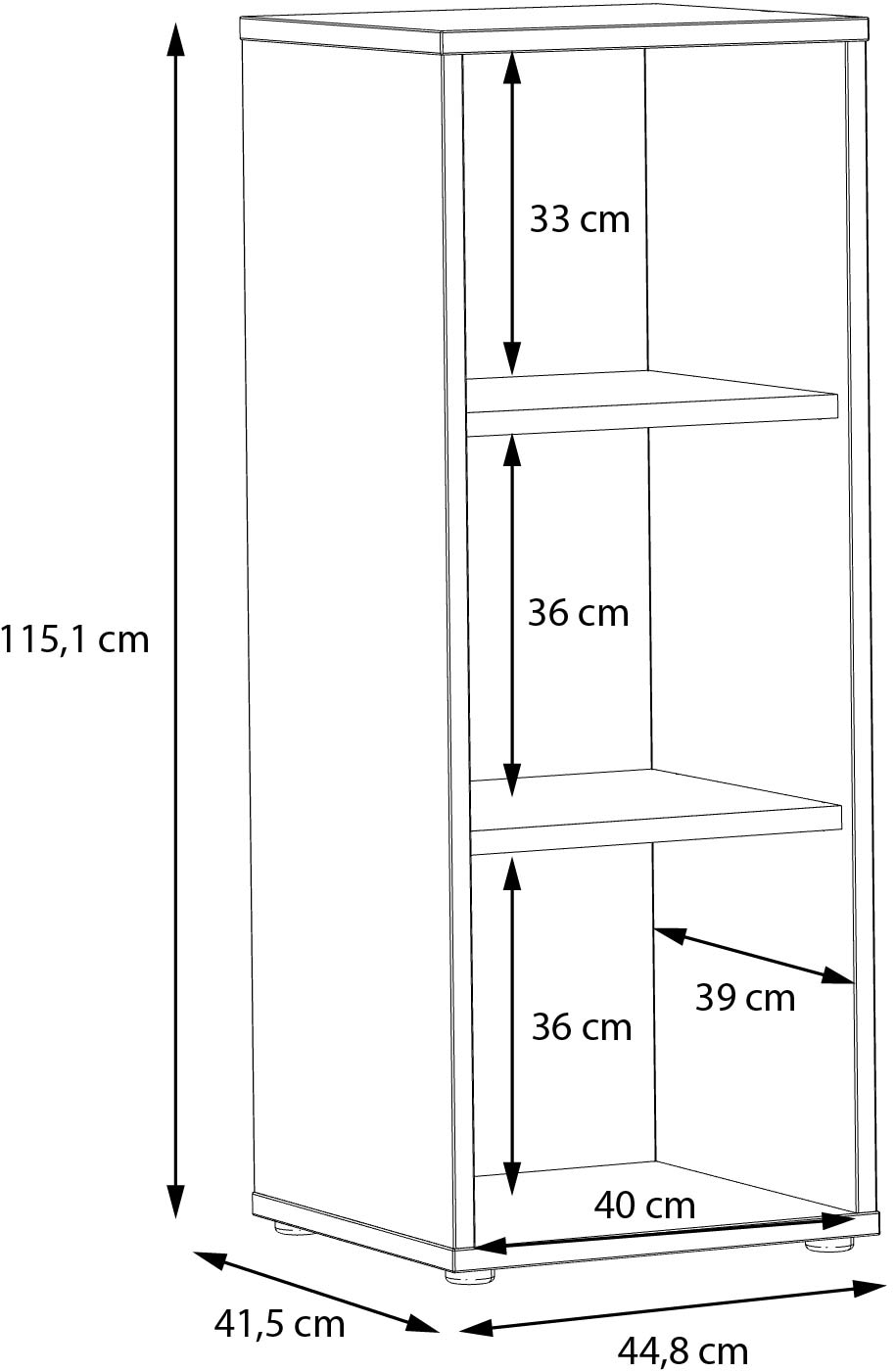 FORTE Étagère à dossiers »Goldsboro« avec 3 compartiments ouverts, largeurs différentes, hauteur 115 cm