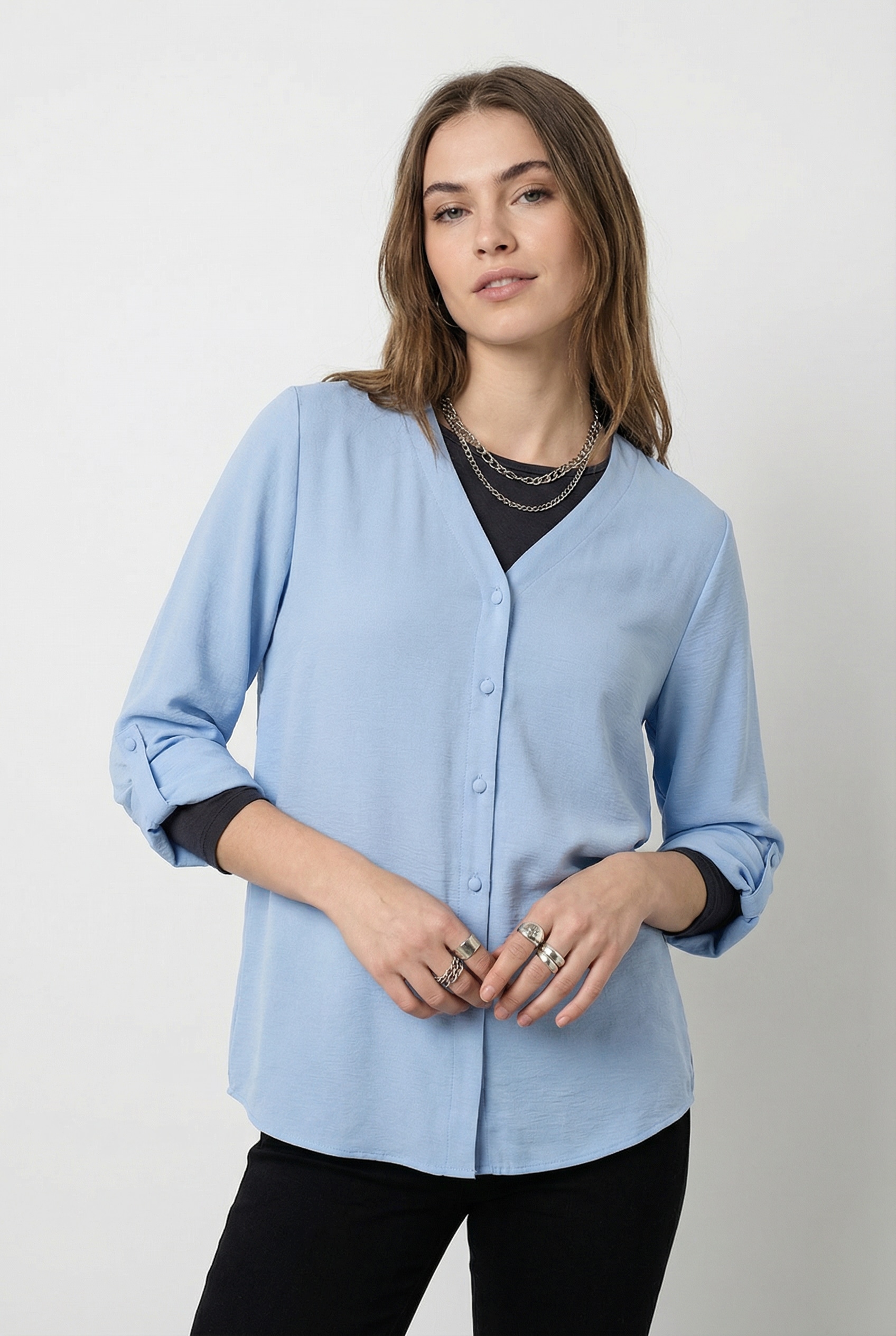 ONLY Chemisier à chemise »ONLJANA METTE V-NECK LS SHIRT NOOS WVN«