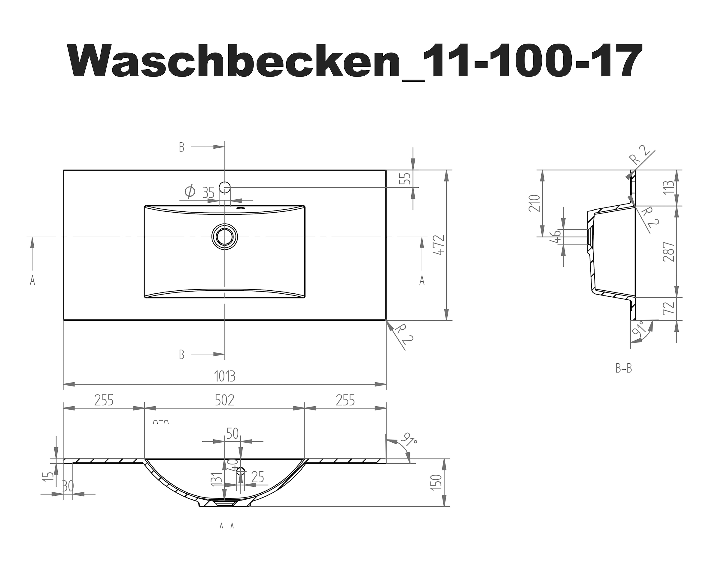 BASIC by Balculina Waschtisch »Best« Set, 2 Stk. tlg. Breite 101 cm,mit Waschbecken, Softlclose
