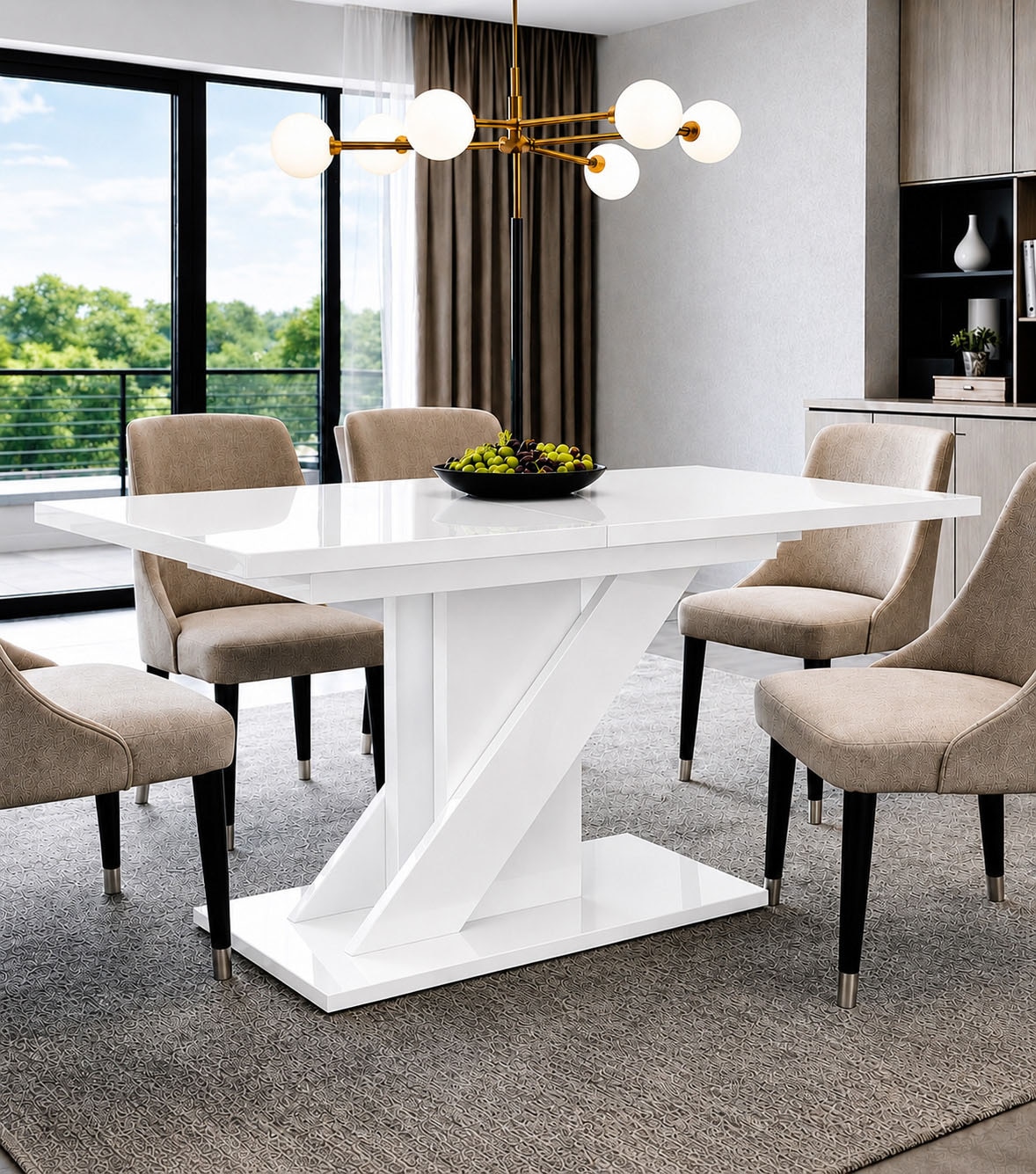 GOODproduct Table de salle à manger »Veneto, Säulentisch, Speisetisch, Küchentisch, ausziehbar bis 160 cm« Place pour jusqu'à 6 personnes, extensible grâce à une rallonge