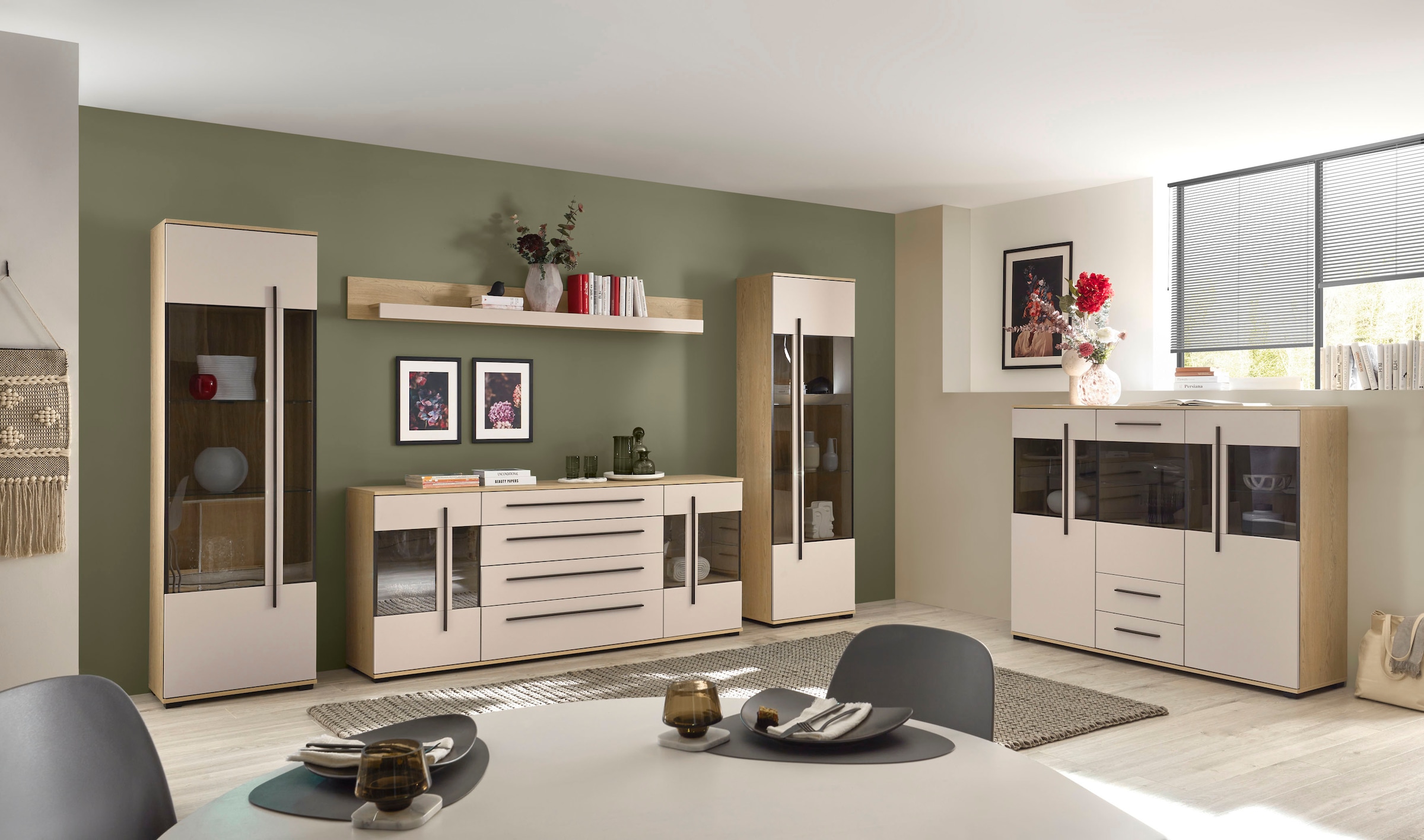 Home affaire Wohnwand »Cantara, Anbauwand, Wohnzimmer-Set, in Eiche Evoke, Weiss oder Kaschmir« Set, 