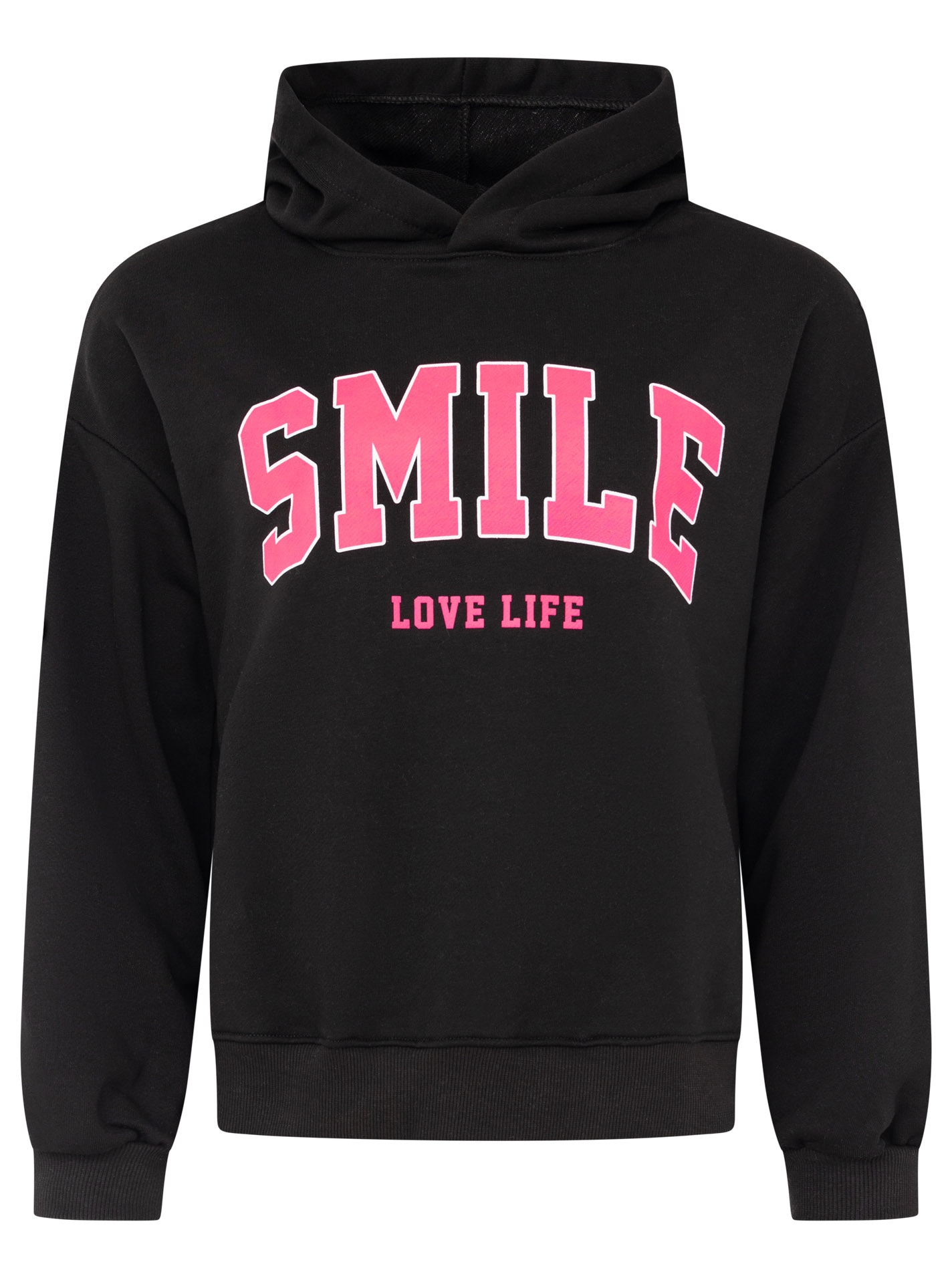 Zwillingsherz Hoodie »"Smile"«, Kapuze, lange Ärmel, elastische Bündchen, grosser Neon-Print
