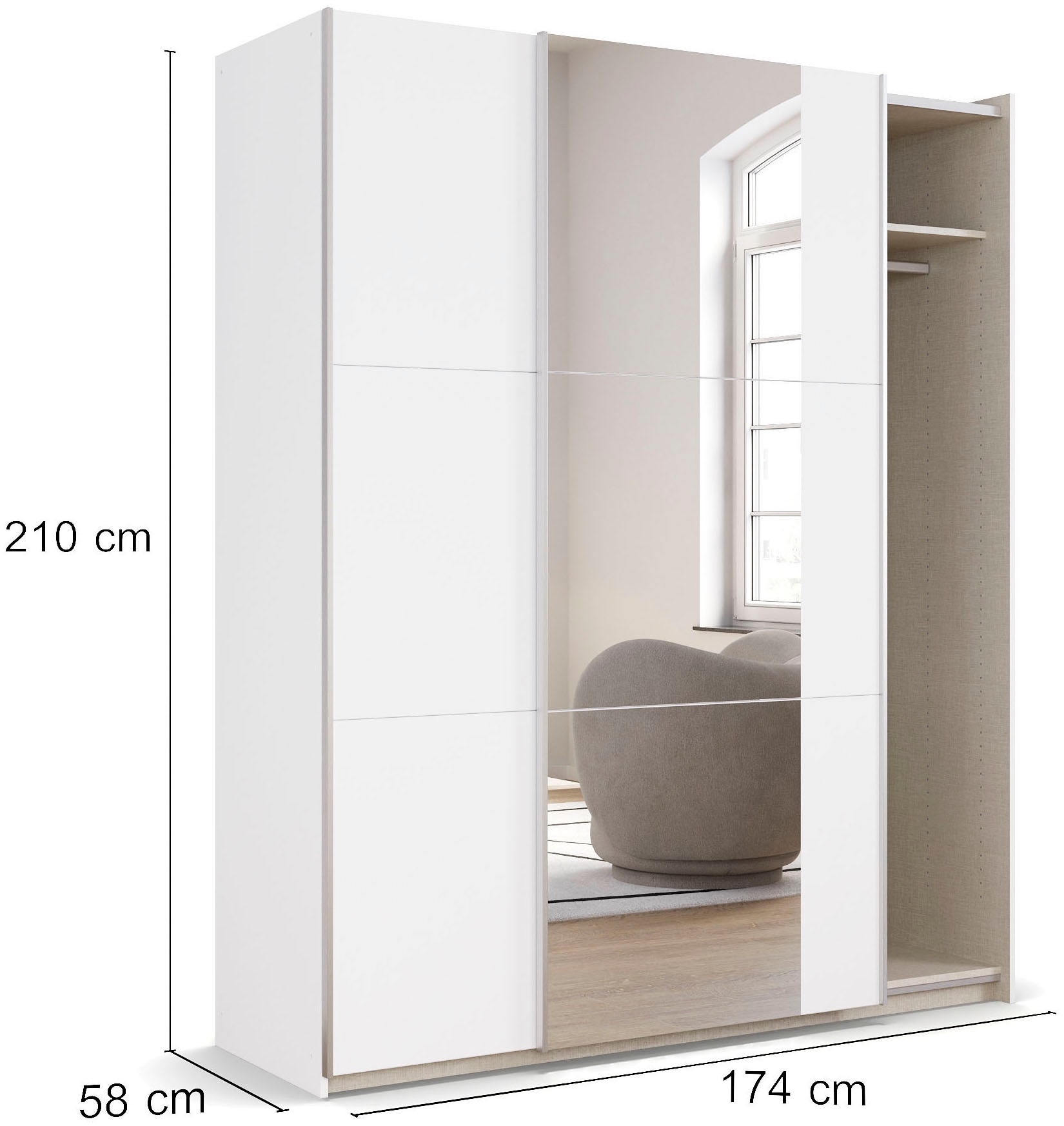 rauch Schwebetürenschrank »Kleiderschrank Drehtürenschrank Schrank Garderobe KRONACH TOPSELLER« mit Spiegel und viel Stauraum, Metallgriffleisten, MADE IN GERMANY