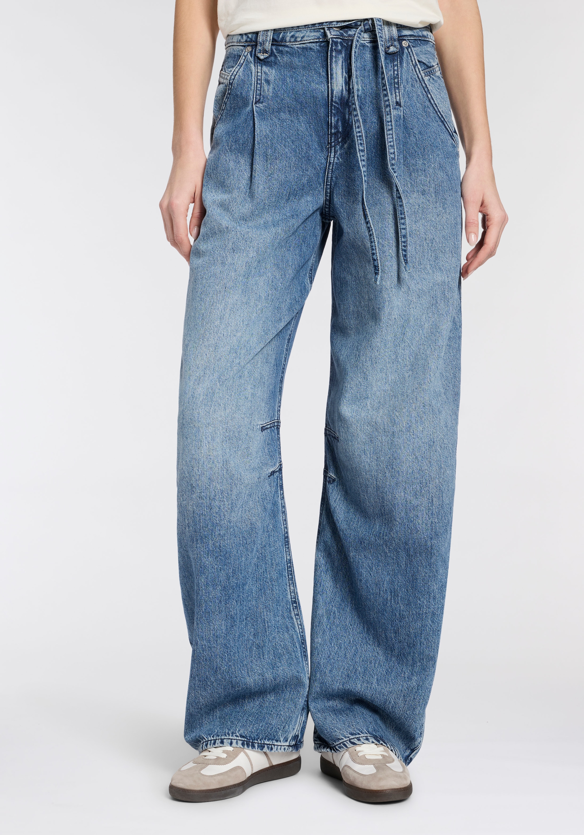 BOSS ORANGE Weite Jeans »PLEATED BARREL 1.0 Premium Damenmode« 2 tlg. mit Bindegürtel, High Waist
