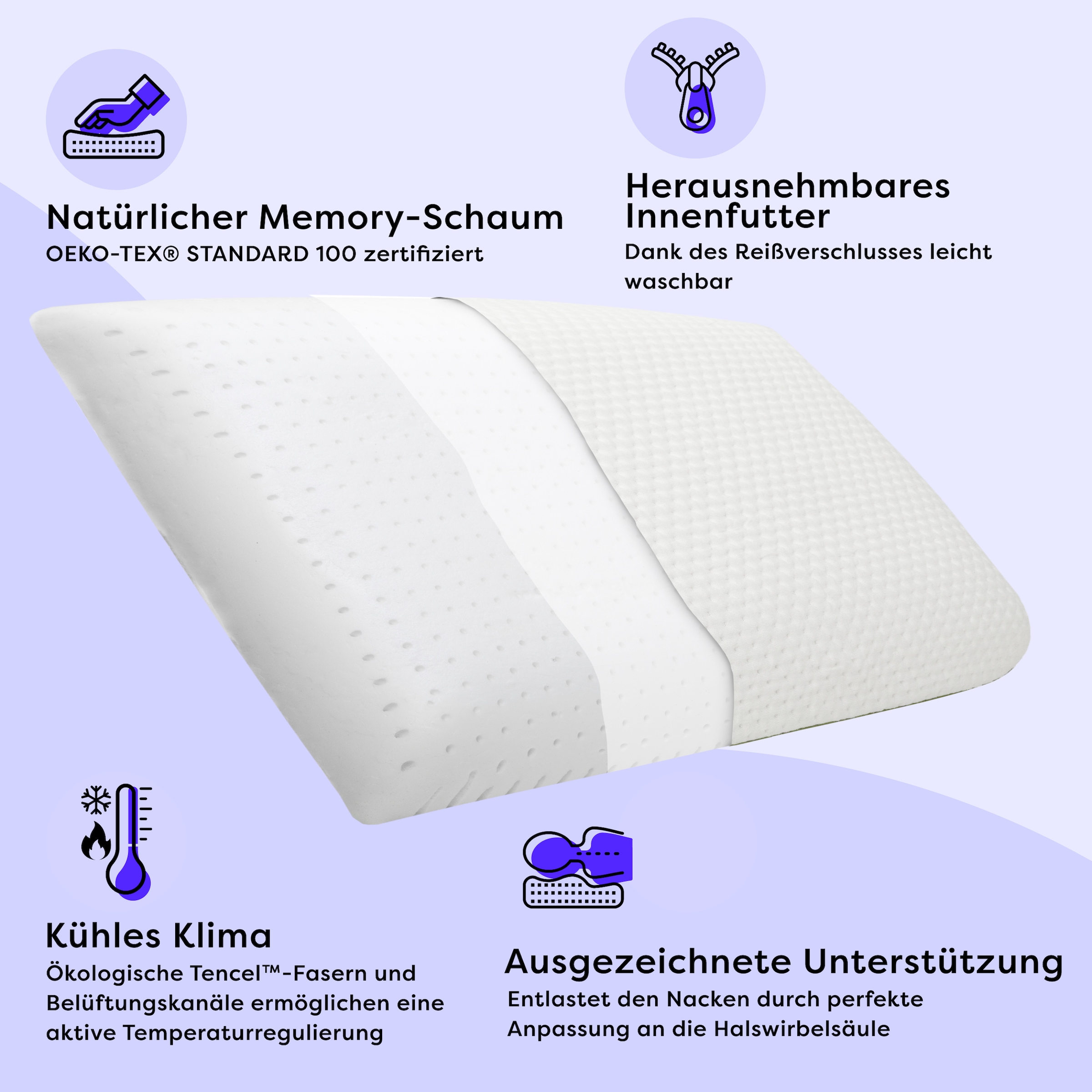 Wolkenfeld Oreiller pour bébé »Eron Kinderkissen« Weiches und Atmungsaktives Kinderkopfkissen - Natürliches Memory Foam