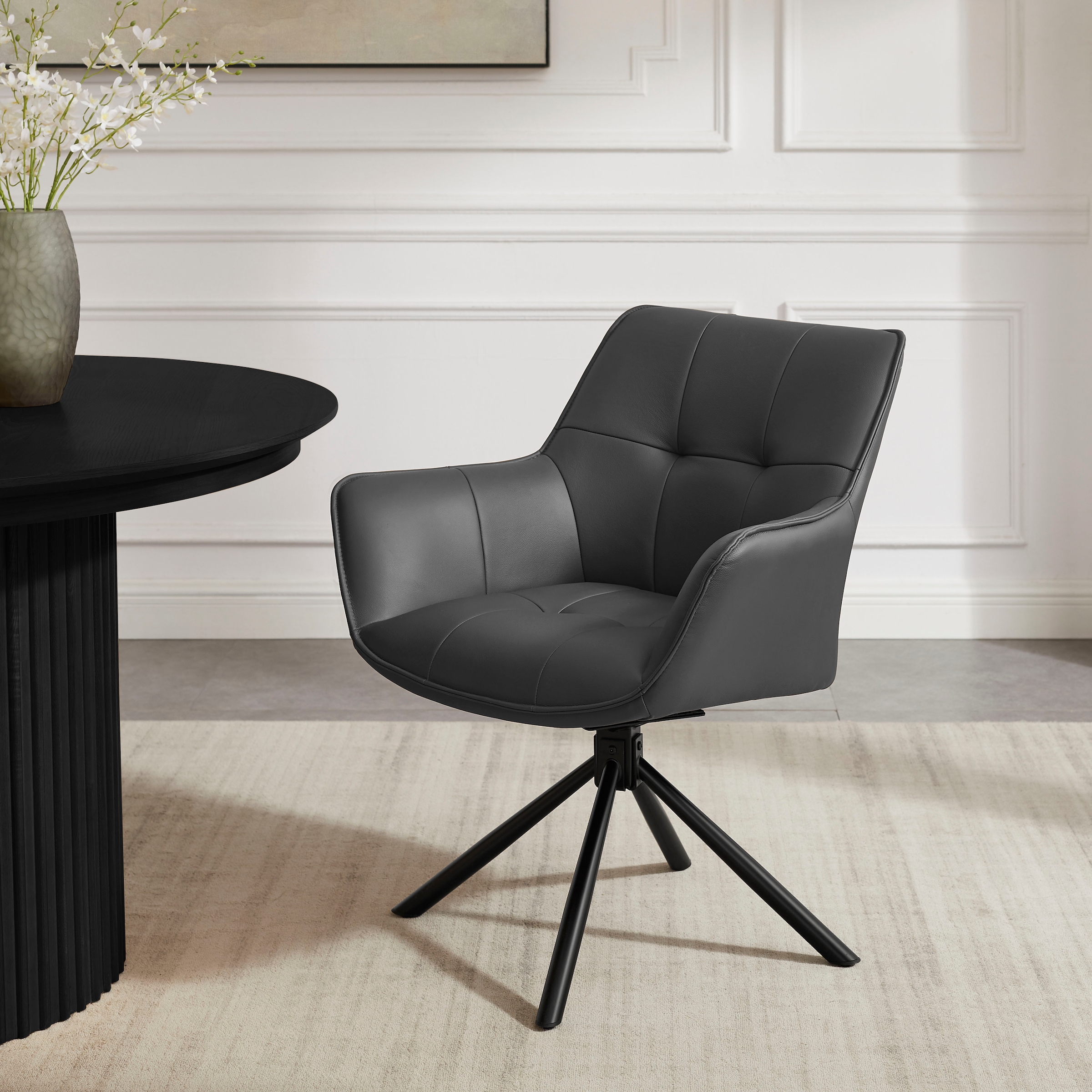 GOODproduct Drehstuhl »Lika« (Set) 2 Stk.echtes Leder, 360° Drehfunktion, Steppnähte, Metallgestell
