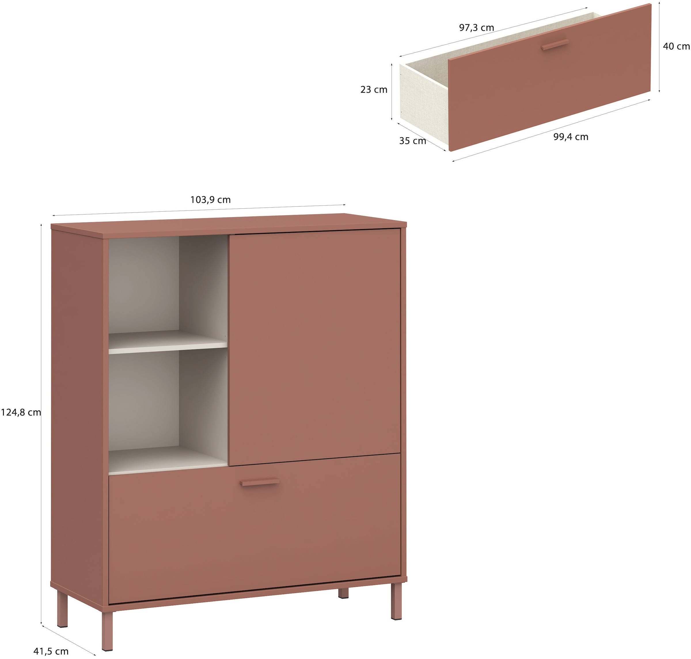 FORTE Commode haute »Milles Jugendzimmer« décor tendance, sortie totale, L/H/P 105,9/124,8/41,5