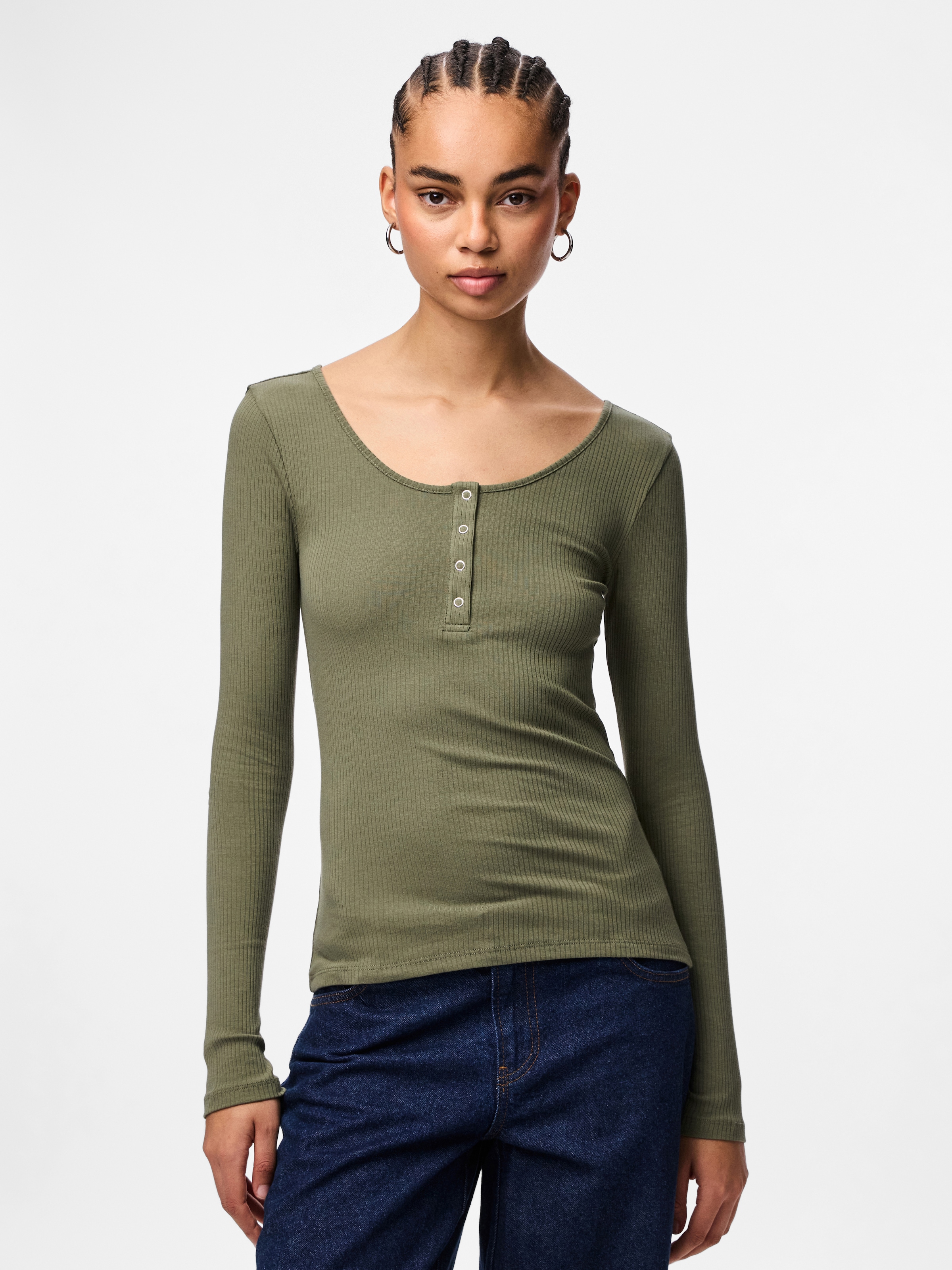 pieces Langarmshirt »PCKITTE LS TOP NOOS BC« Baumwollmischung, slim fit