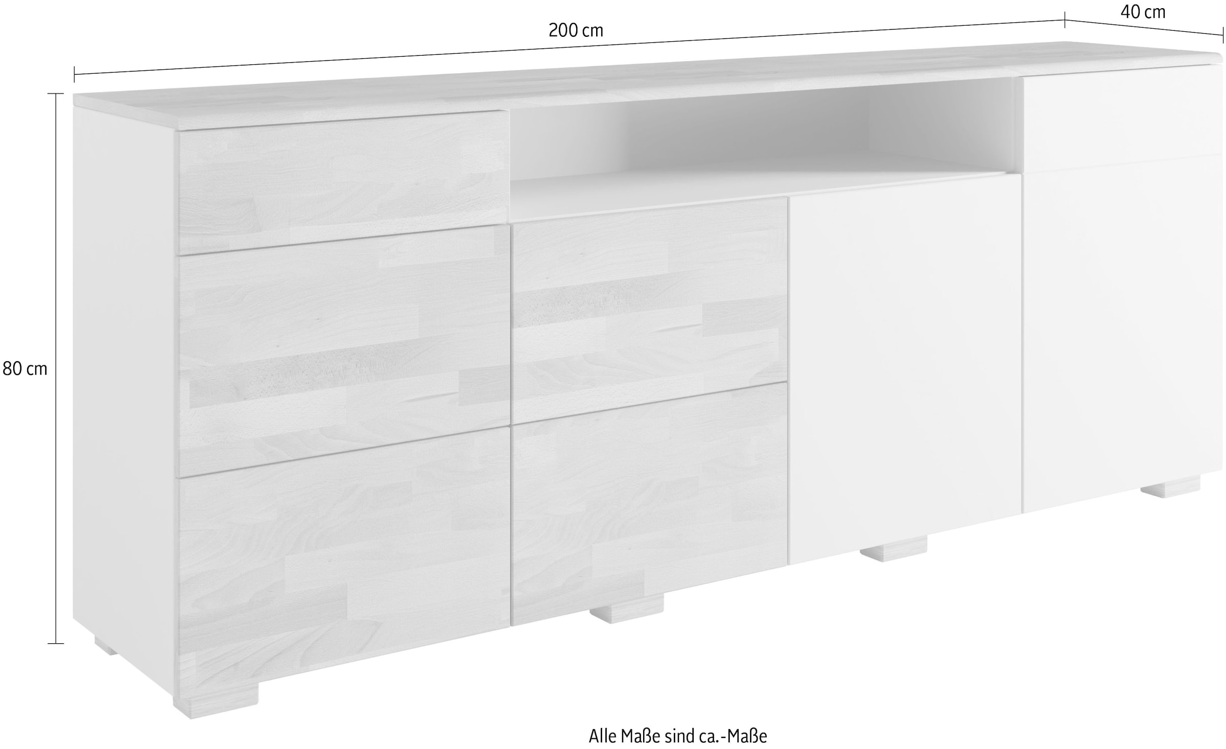 GOODproduct Sideboard »Citra teilmassiv« Breite 200cm,moderne grifflose Optik mit push to open Funktion