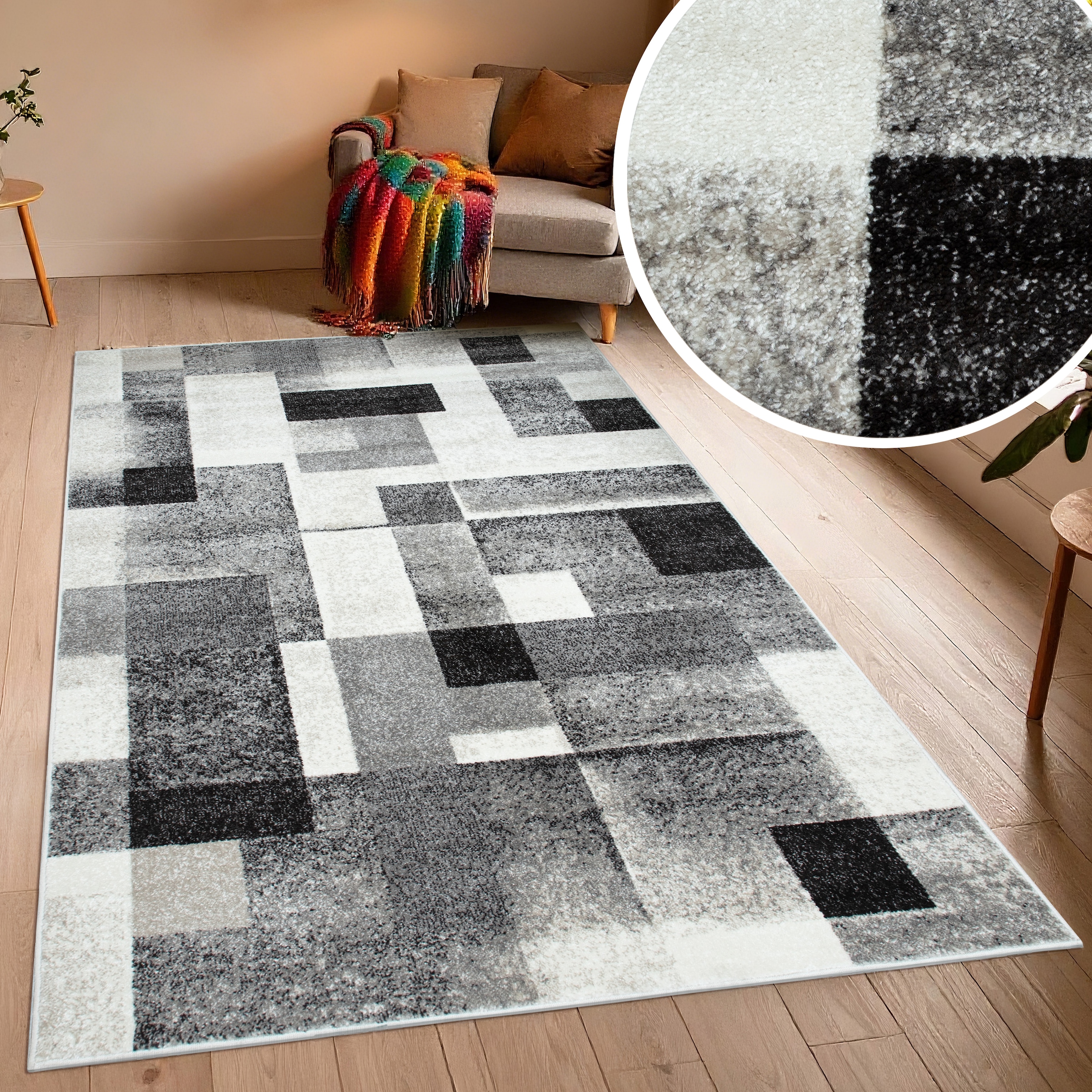 GOODproduct Tapis »Corine« Rectangulaire 9 mm Höhe mit besonders weichem Flor, Kurzflor, modernes Karo-Design,