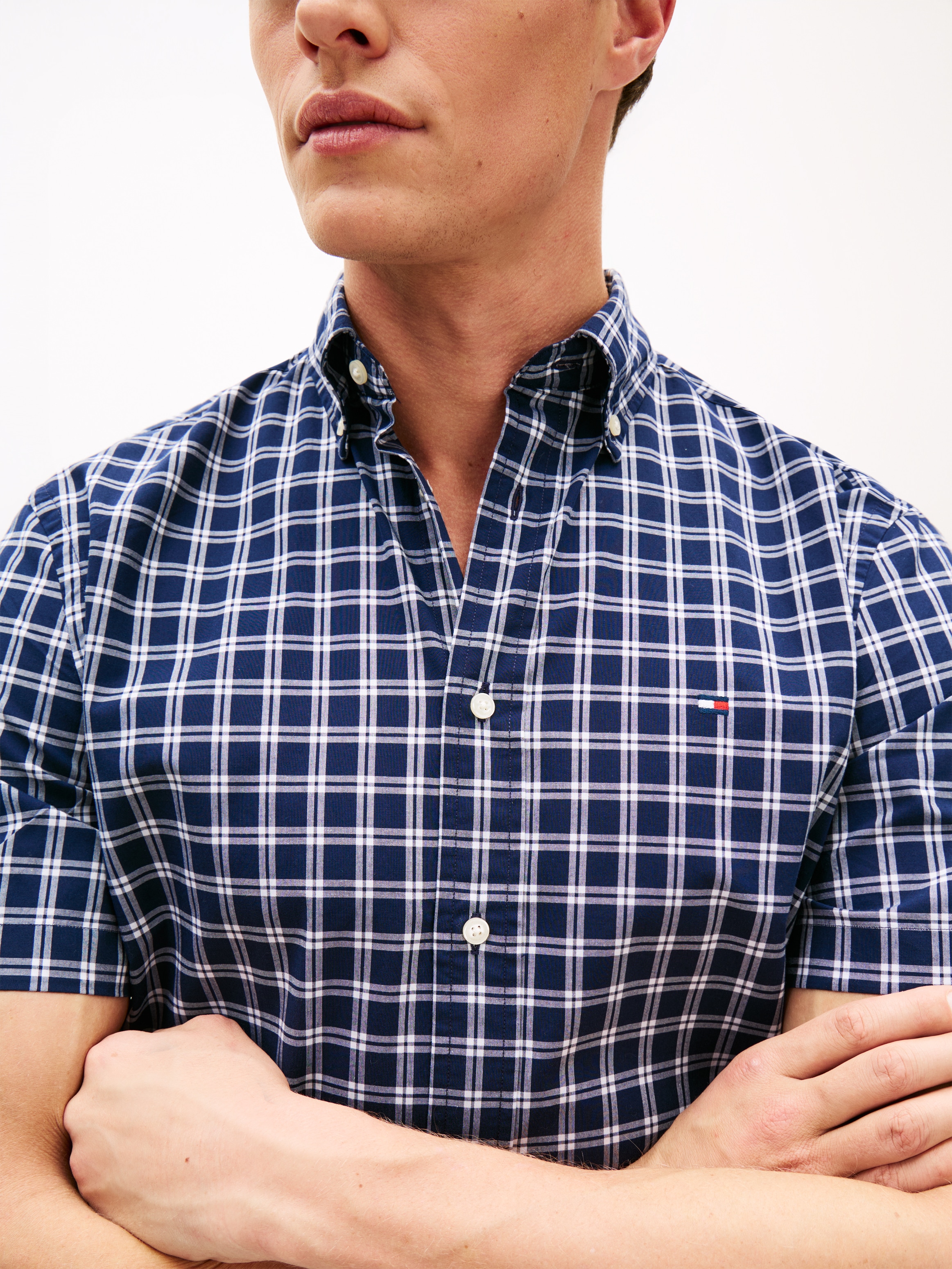 Tommy Hilfiger Chemise à manches courtes »FLEX POPLIN CHECK Regular Fit« Button-Down-Kragen