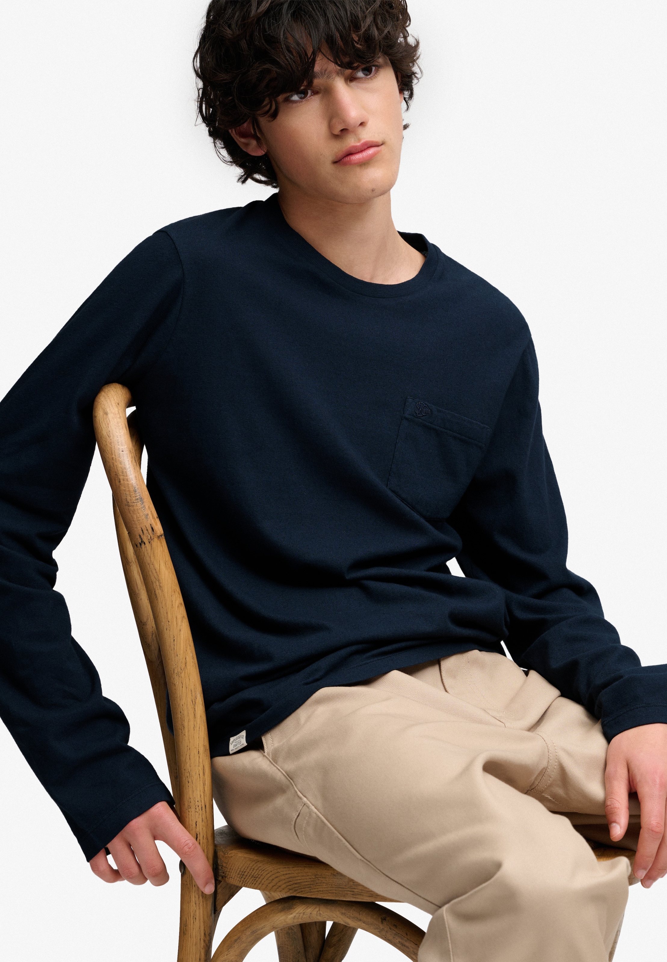 Superdry T-shirt à manches longues »COTTON LINEN L/S POCKET TOP« aus Baumwolle und Leinen, Relaxed Fit, mit Rundhalsausschnitt