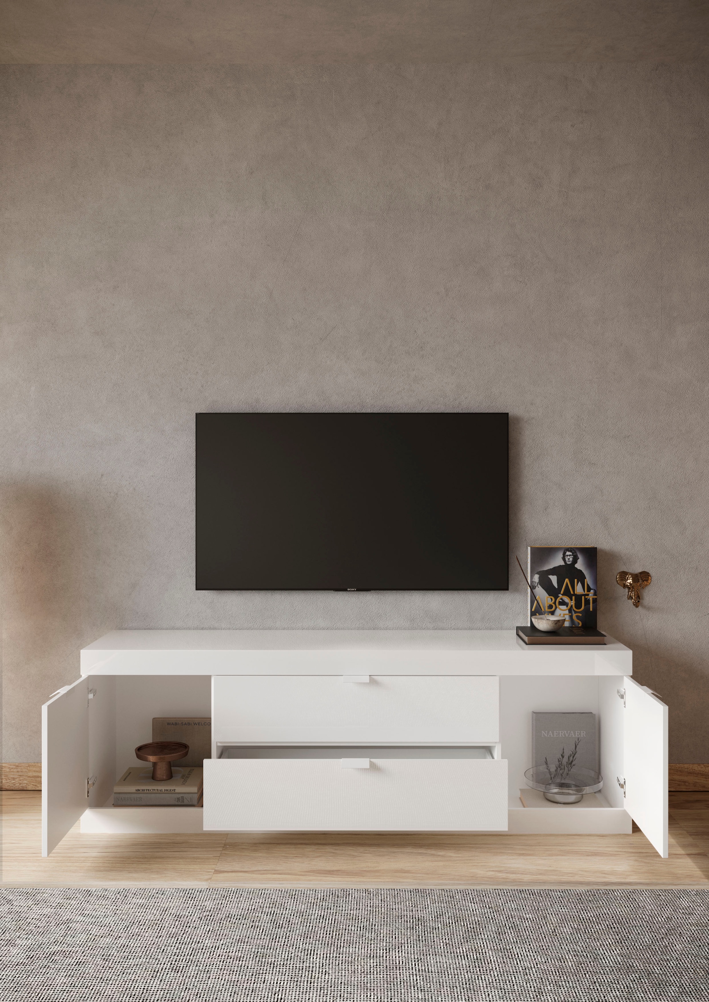INOSIGN Table basse »Slim, TV-Bank« Breite 181 cm, weiss Hochglanz Lack