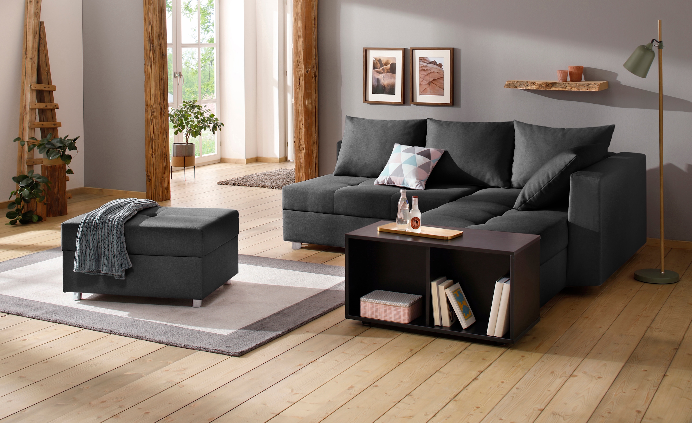 Home affaire Canapé d'angle »Italia L-Form, B: 217 cm« Bettfunktion, Bettkasten & 1 Zierkissen, Federkern