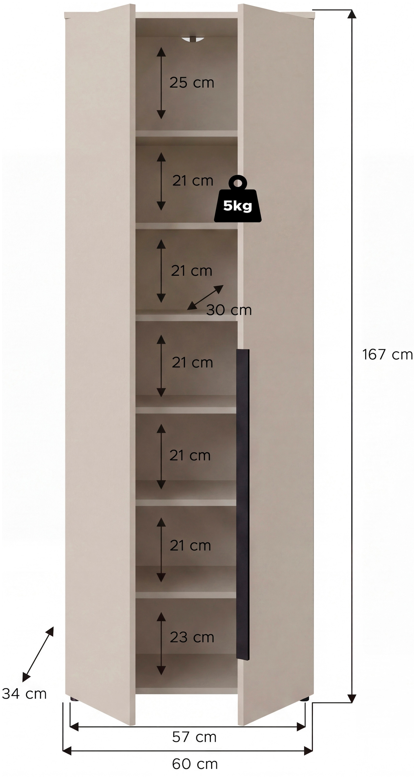 GOODproduct Armoire multi-usages »SKARDE, Breite x Höhe: 60x167 cm, in verschiedenen Farben« Armoire universelle, armoire à vêtements, armoire à chaussures, armoire, armoire d'entrée
