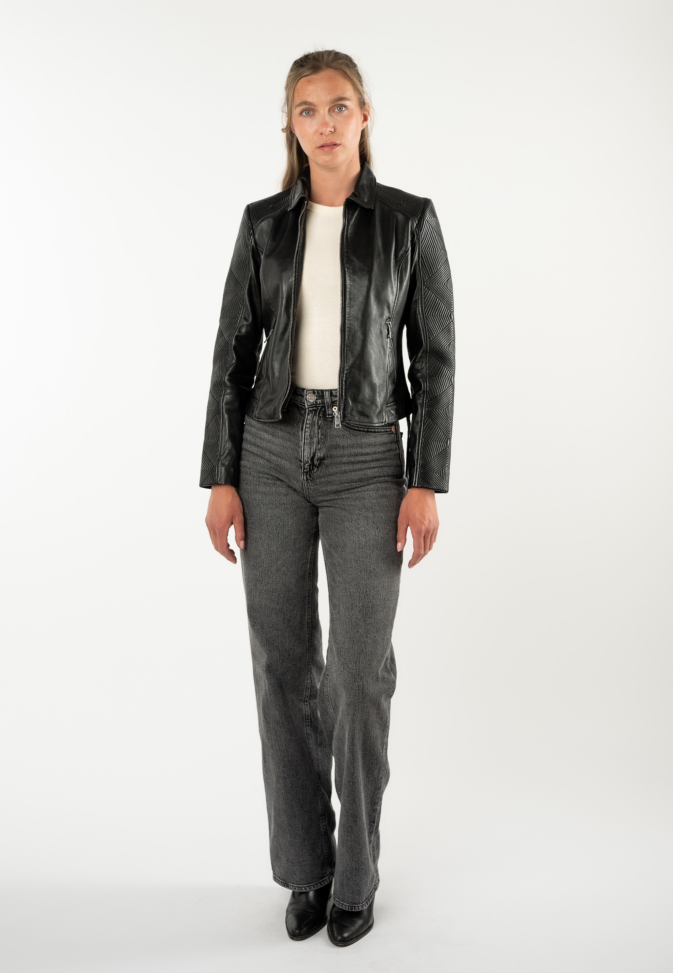 Mauritius Veste en cuir »MWNova SF« avec parties des manches et épaules soulignées, coupe slim