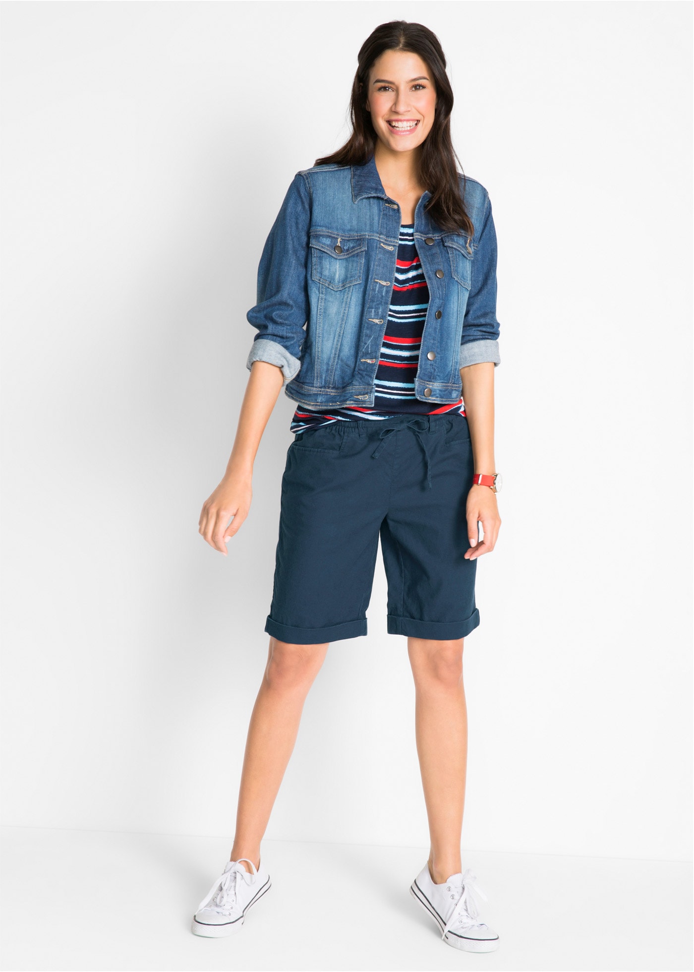 bonprix Bermudas  im sommerlichen Leinen-Mix, mit elastischer Bund mit Bindeband