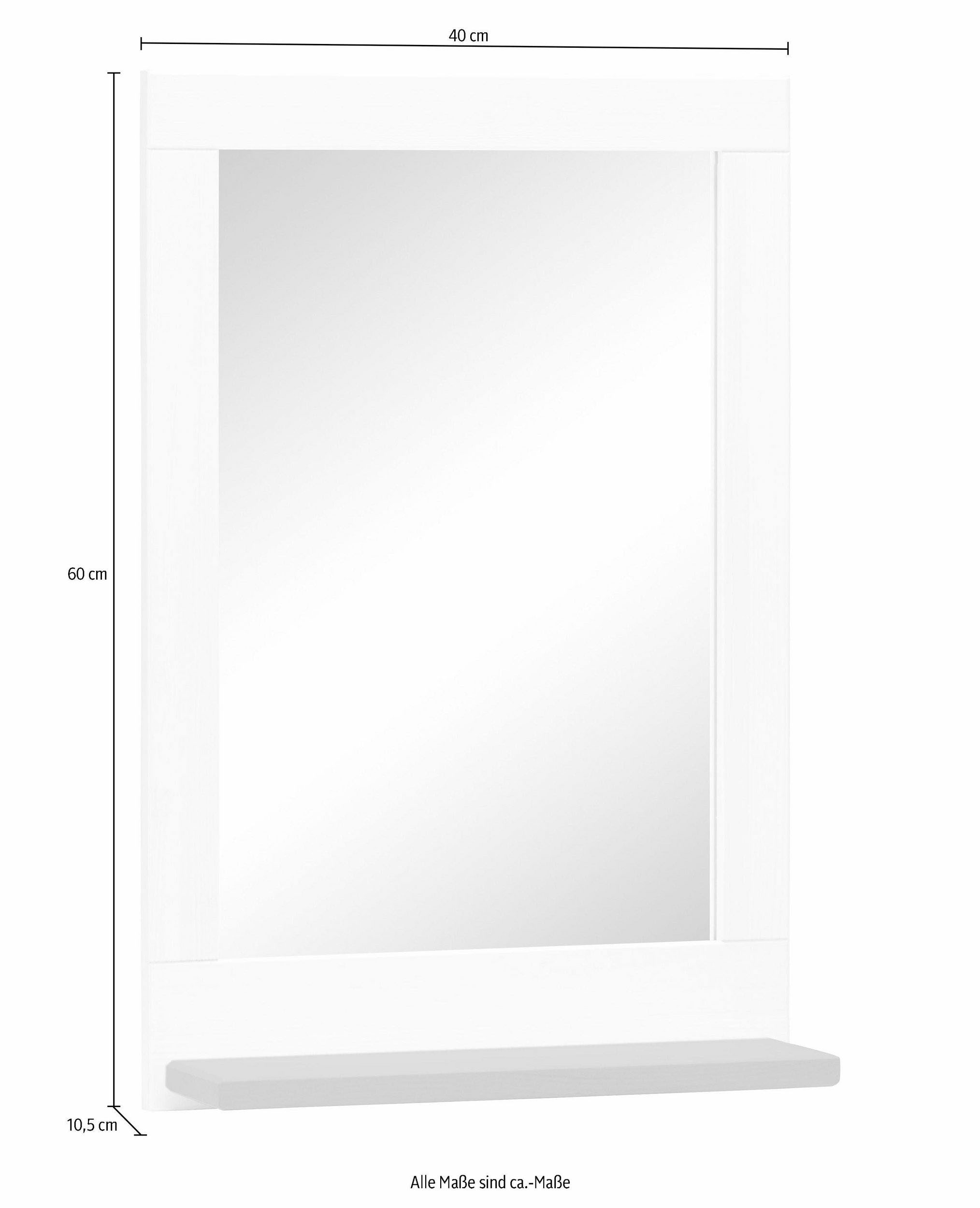 Home affaire Miroir de salle de bain »JOSIE« en bois massif, 40x60 cm, en bois massif, avec étagère