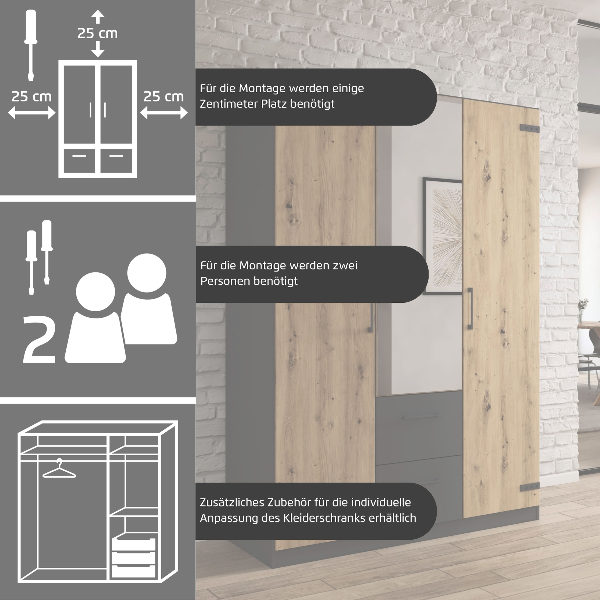 rauch Drehtürenschrank »Kleiderschrank Jugendzimmer Kinderzimmer Stauraum  Holmes« Breite 91/Höhe 197/Tiefe 54cm - Industrial Style - MADE IN GERMANY