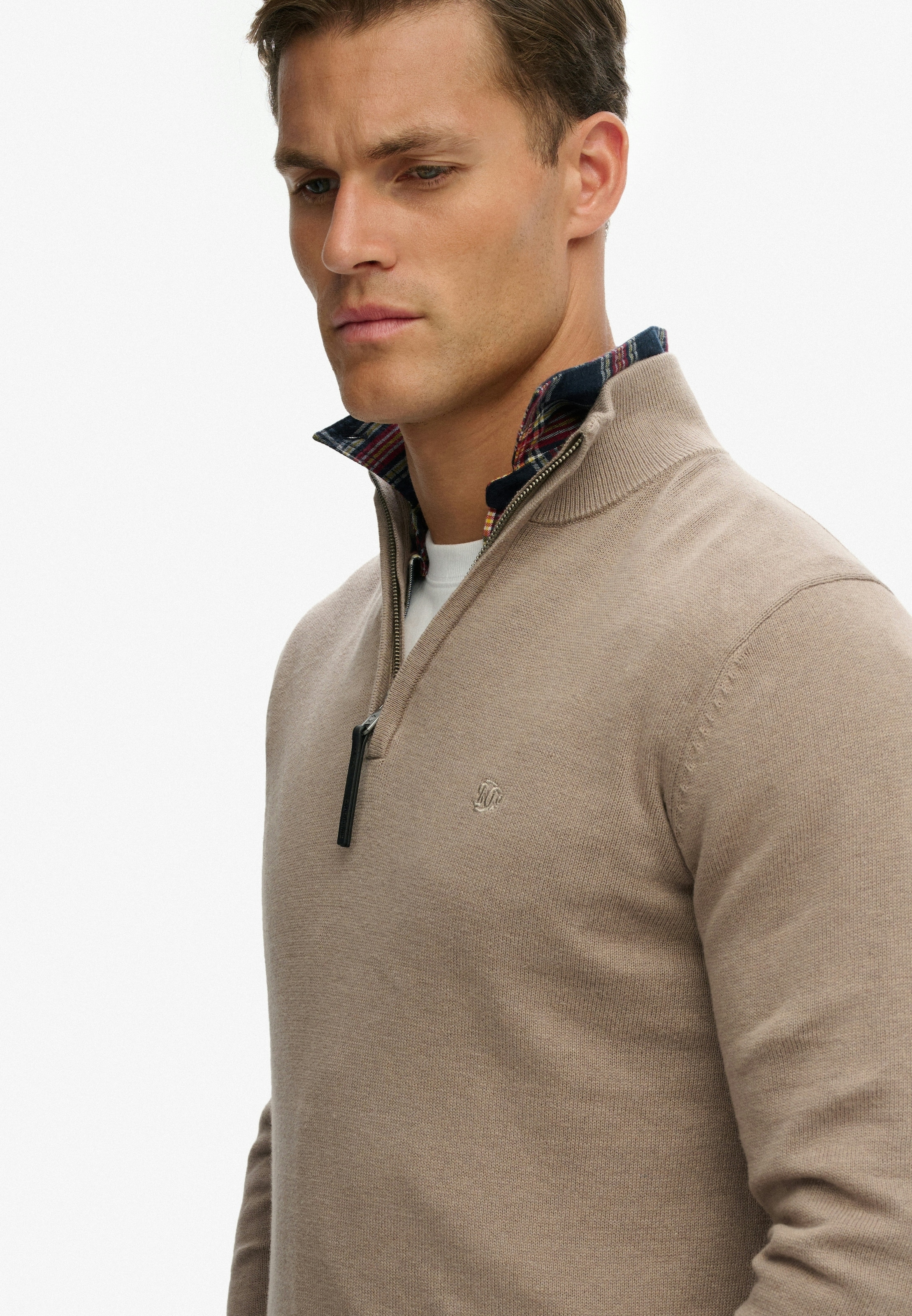 Superdry Troyer »ESSENTIALS COTTON HALF ZIP« aus Baumwolle, Slim Fit, hochschliessender Kragen mit Reissverschluss