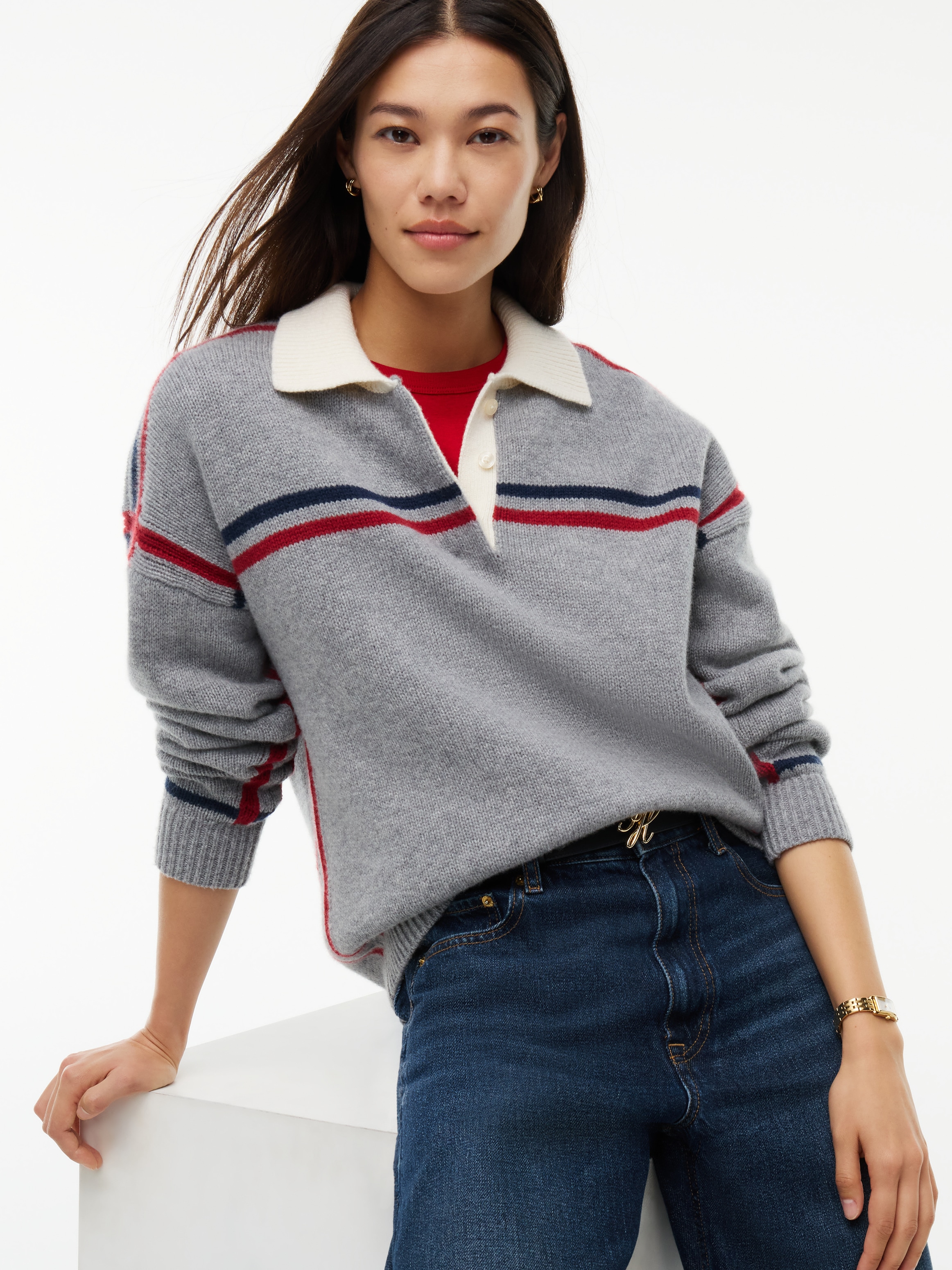 Tommy Hilfiger Pull en tricot »RWB POLO BOXY FIT SWT« aus reiner Wolle