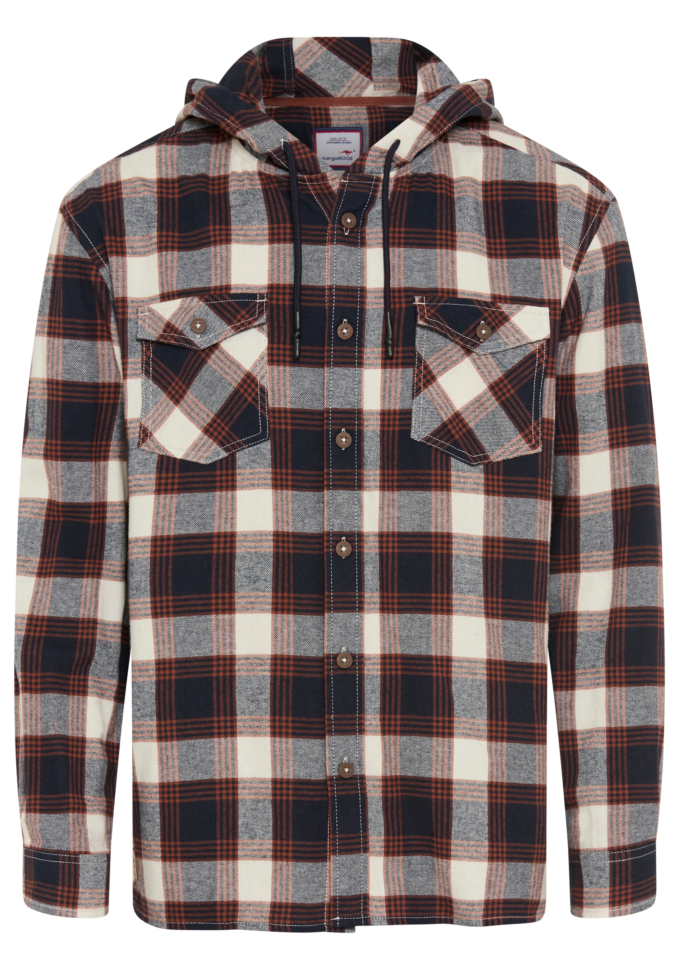 KangaROOS Kapuzenhemd mit bequemer Passform, aus Flanell, Kariert