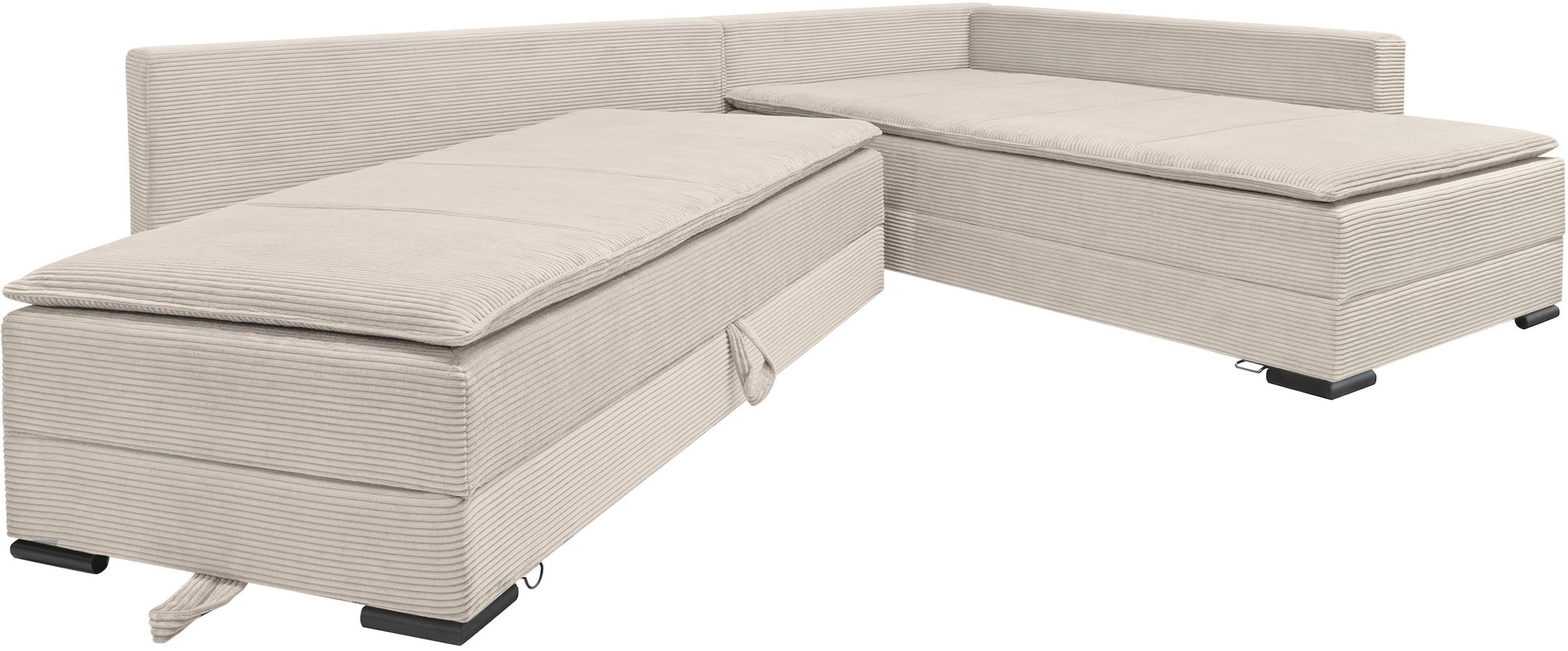 Home affaire Canapé d'angle »Night & Day L-Form, B: 321 cm, mit Dauer-Schlaffunktion 180x200 cm« Bettfunktion, Bettkasten, Topper & 3 Zierkissen, Boxspringbett in Cord