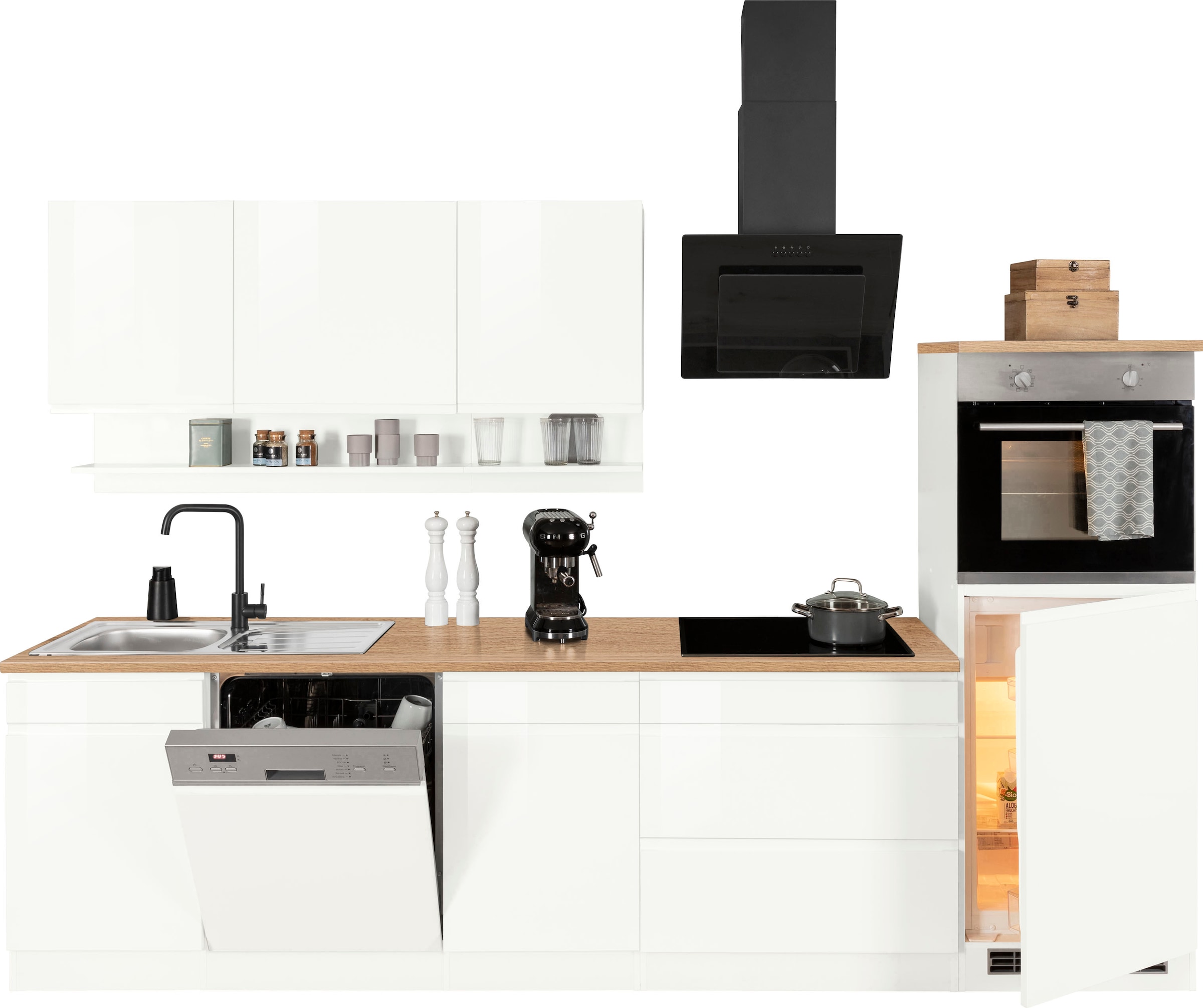 KOCHSTATION Kitchenette »KS-Virginia,neu in verbesserter Ausführung« plan de travail épaisseur 38 mm, rangement, fermeture douce,  largeur 300 cm, soft-close, sans appareils électriques
