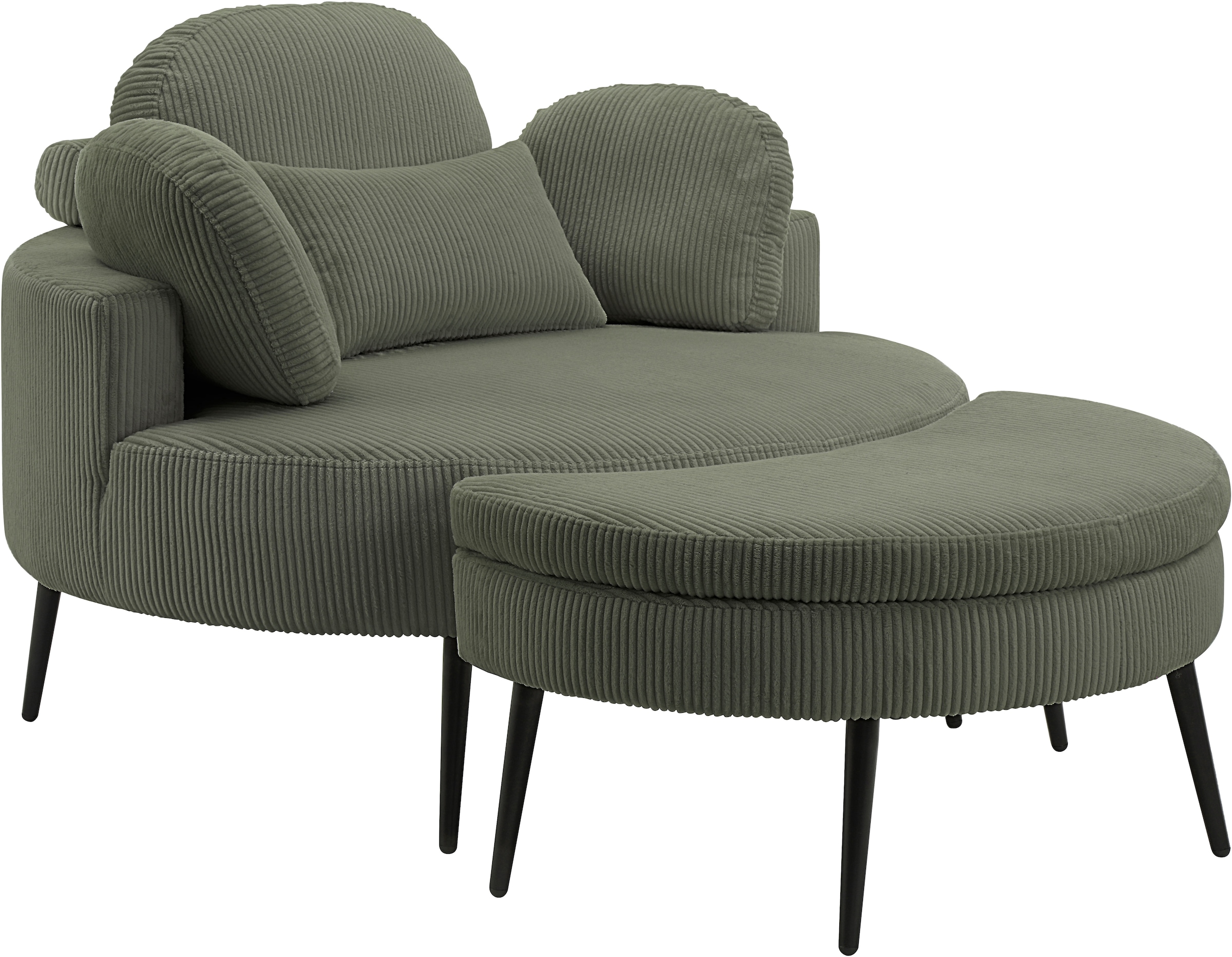 GOODproduct Loveseat »Riko Sessel, B: 110 cm, Sitzhöhe: 44 cm« XXL- Sessel, mit Stauraumhocker, Rückenstütze & 4 Zierkissen