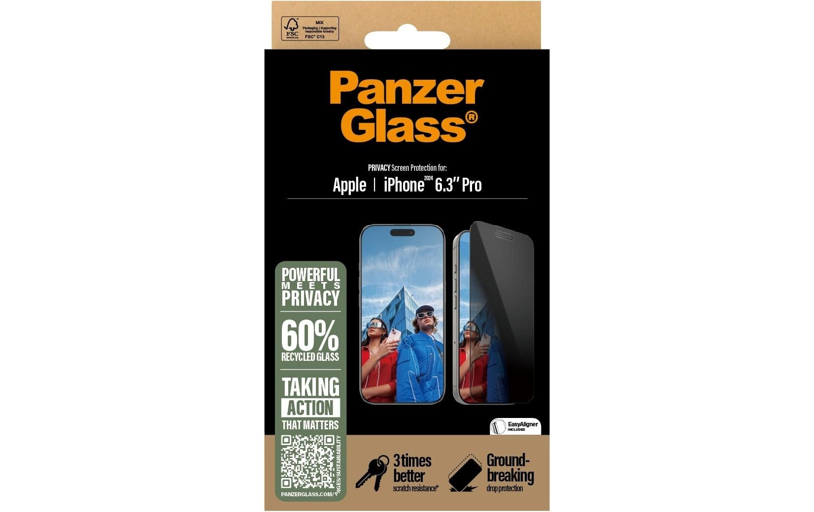 PanzerGlass Displayschutzglas »Ultra Wide Fit Privacy iPhone 16 Pro« für iPhone 16 Pro 1 Stk. tlg.