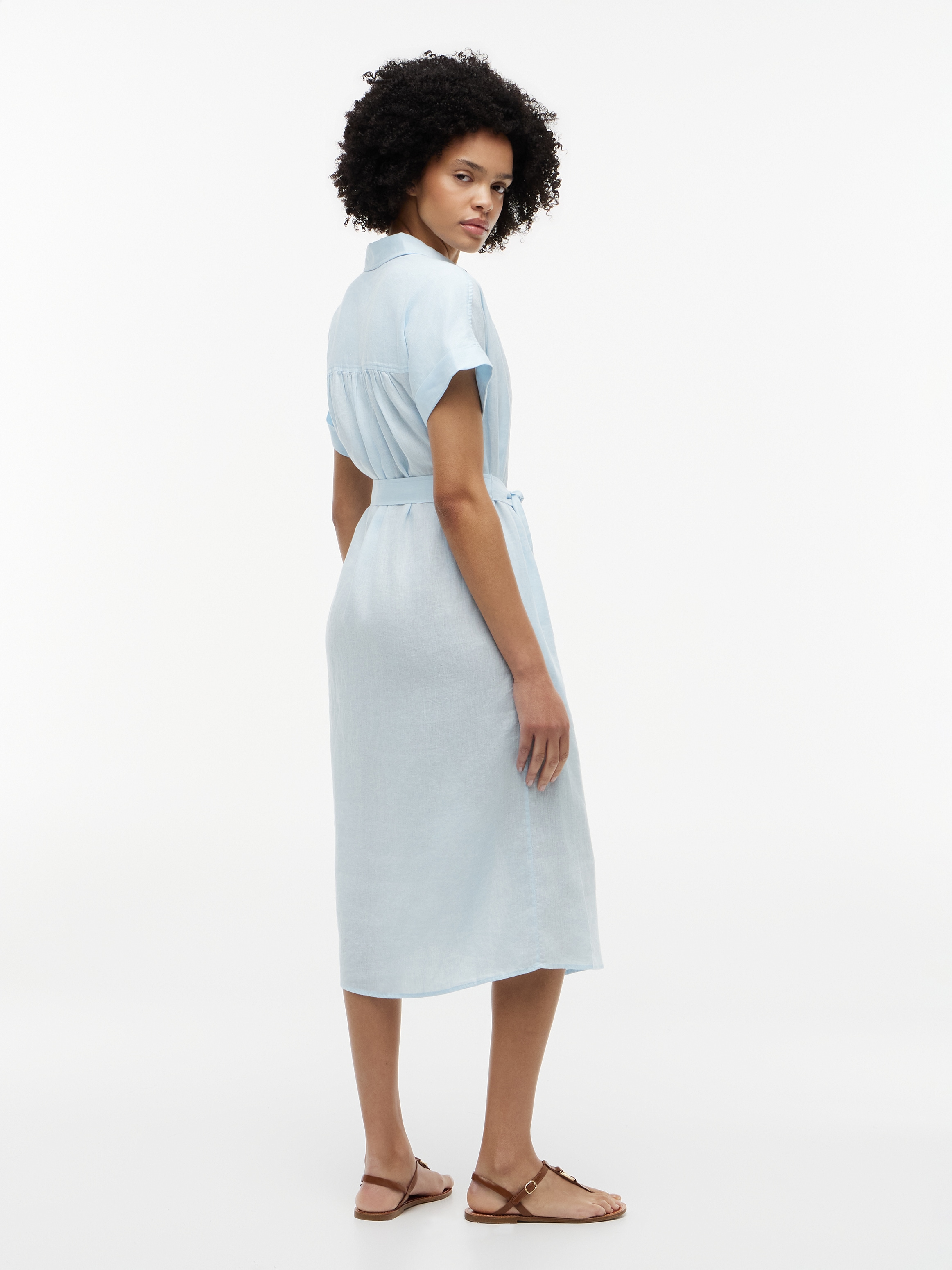 Tommy Hilfiger Robe chemisier »LINEN BELTED KNEE SS SHIRT DRESS« doubles poches latérales avec ceinture à nouer