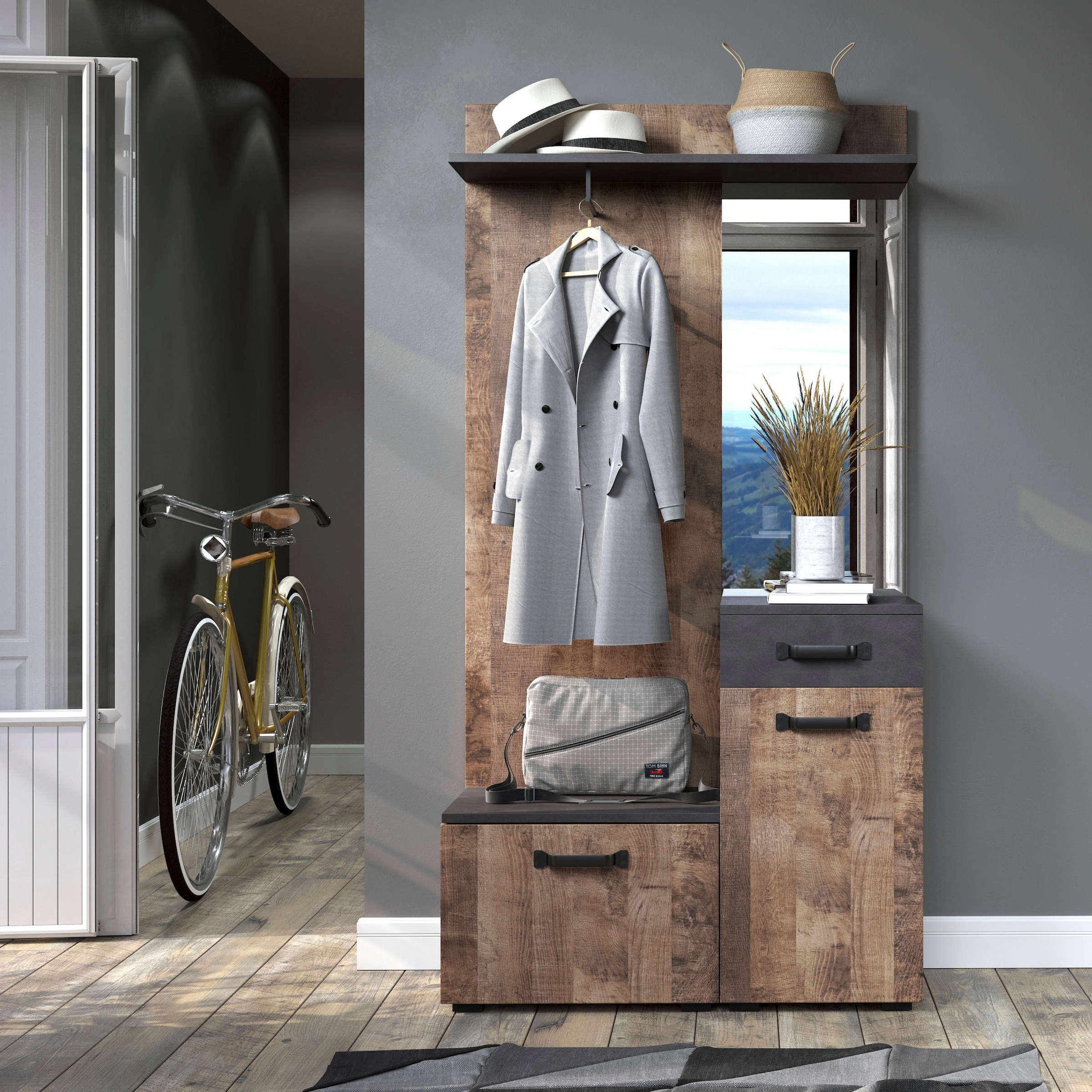Home affaire Garderobenschrank »Saragossa« Kompaktgarderobe, Tür, Schublade, Klappe - (B/T/H) 104/32/190 cm