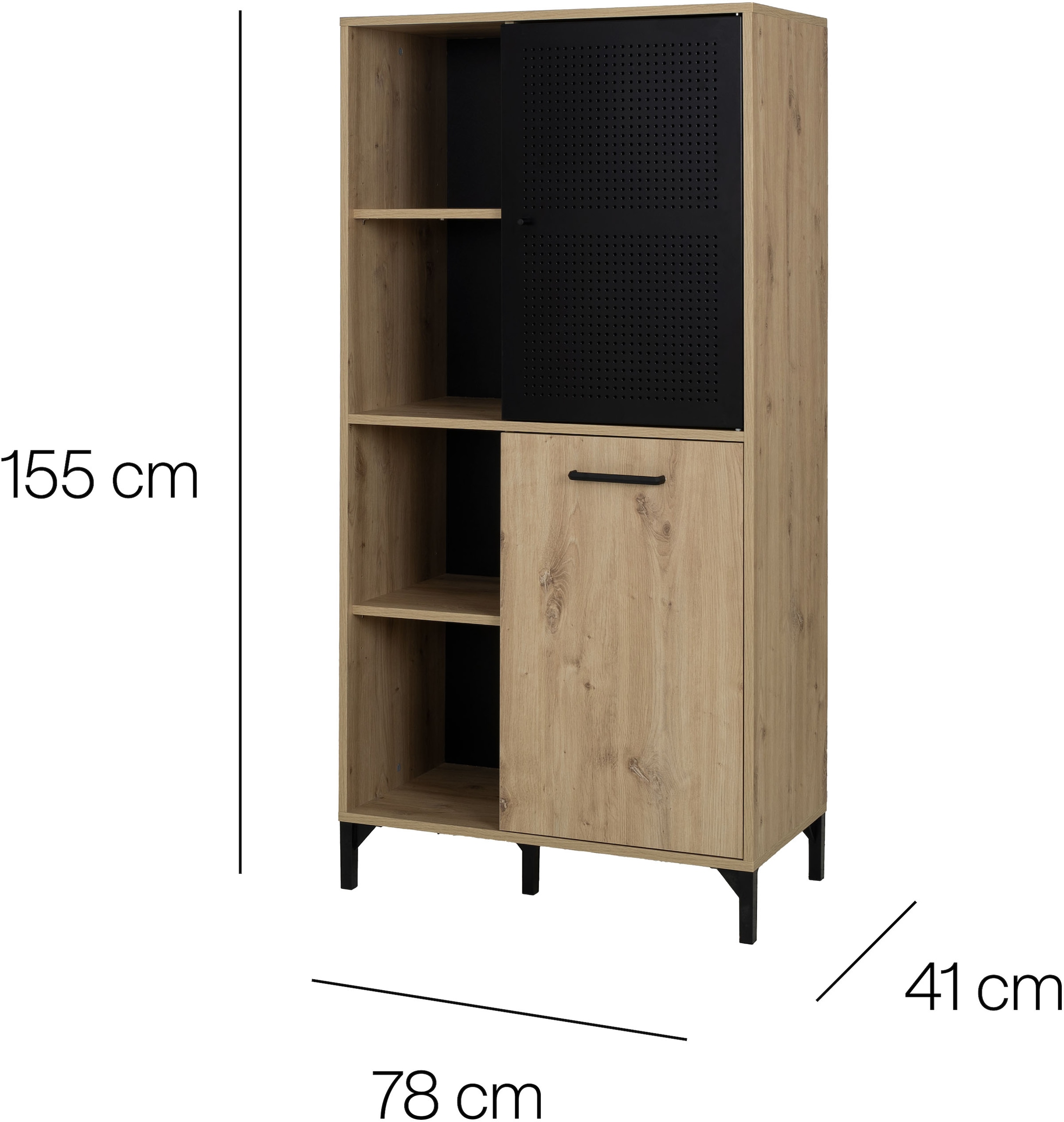 Gami Armoire haute »CRAFT« Hochchrank mit 2 Türen und 4 offenen Fächern