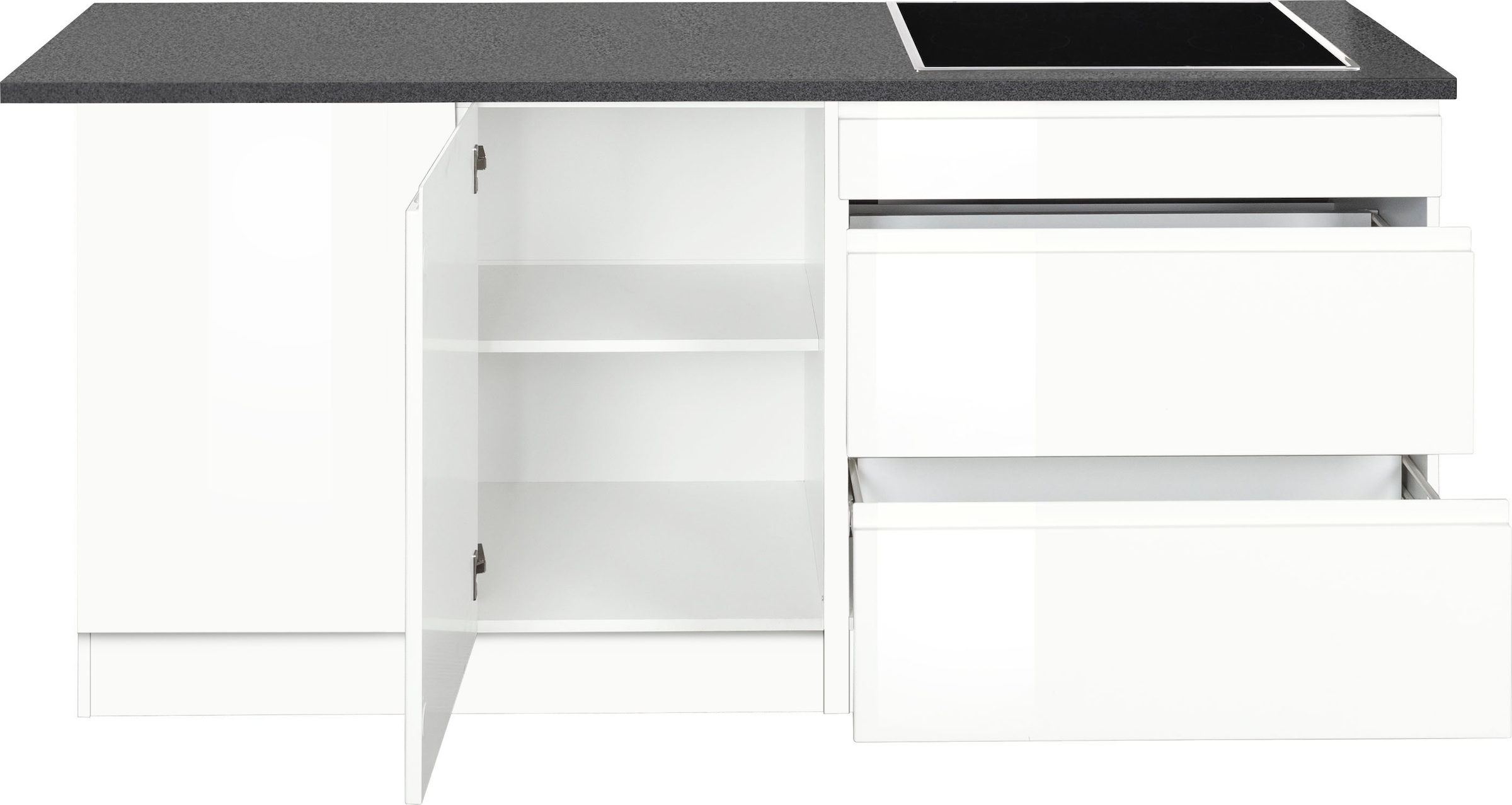 KOCHSTATION Cuisine d'angle »KS-Virginia,neu in verbesserter Ausführung« plan de travail épaisseur 38 mm, rangement, fermeture douce,  Largeur réglable 290/180 cm, Soft-Close, sans appareils électriques