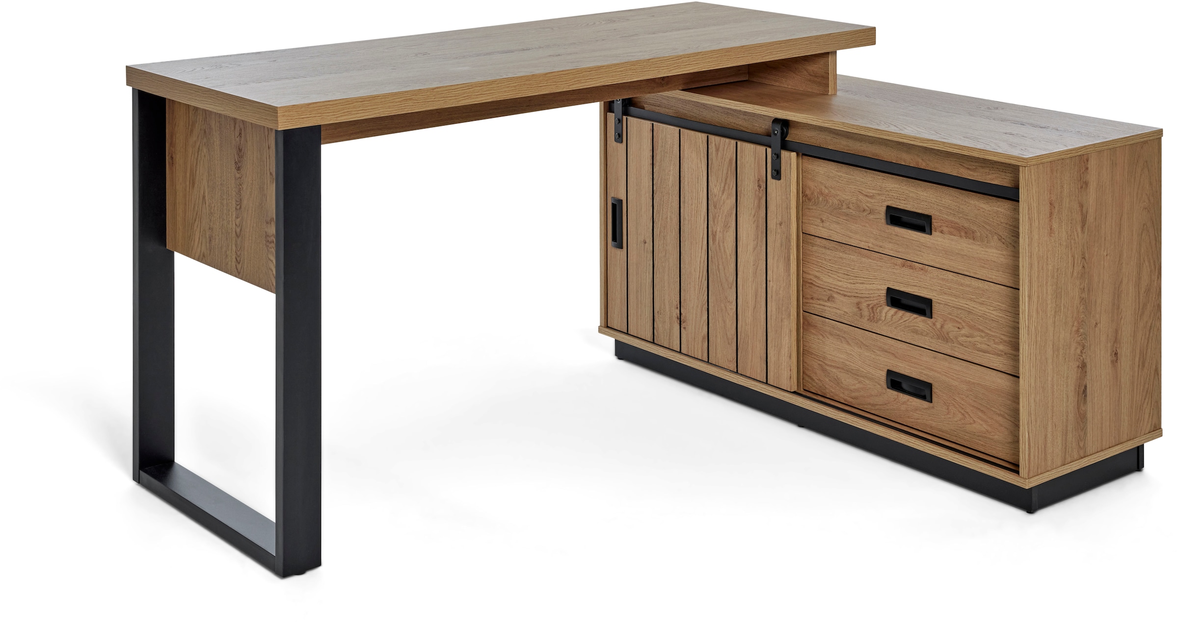 Jahnke Bureau d'angle »SLIDE C 150 E« 1 cuis tlg. montage réversible, avec porte coulissante, dimensions 150 x 116 cm