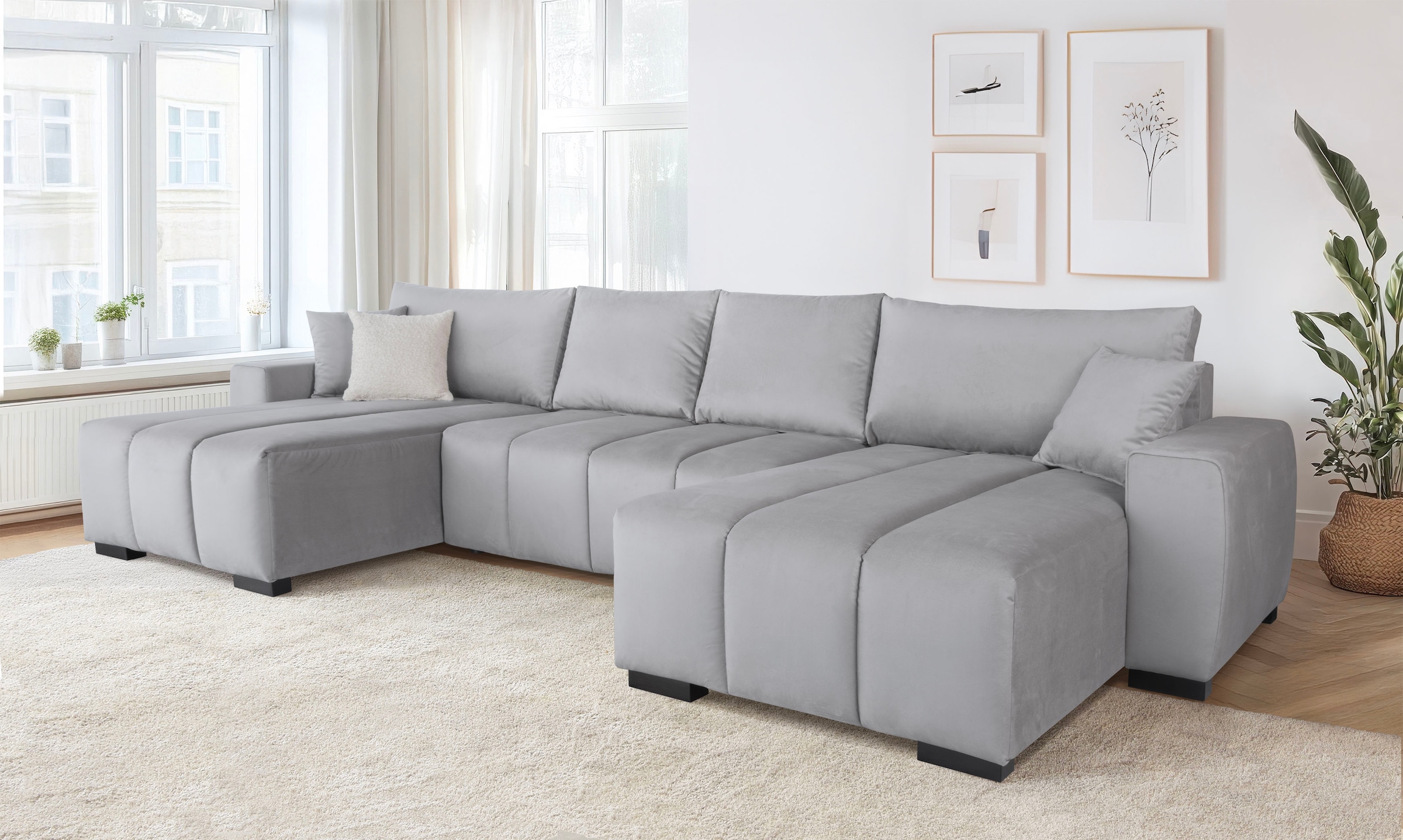 Home affaire Paysage de salon »Bello U-Form, B: 347 cm« fonction lit, coffre-lit & 2 coussins décoratifs, ressorts ensachés