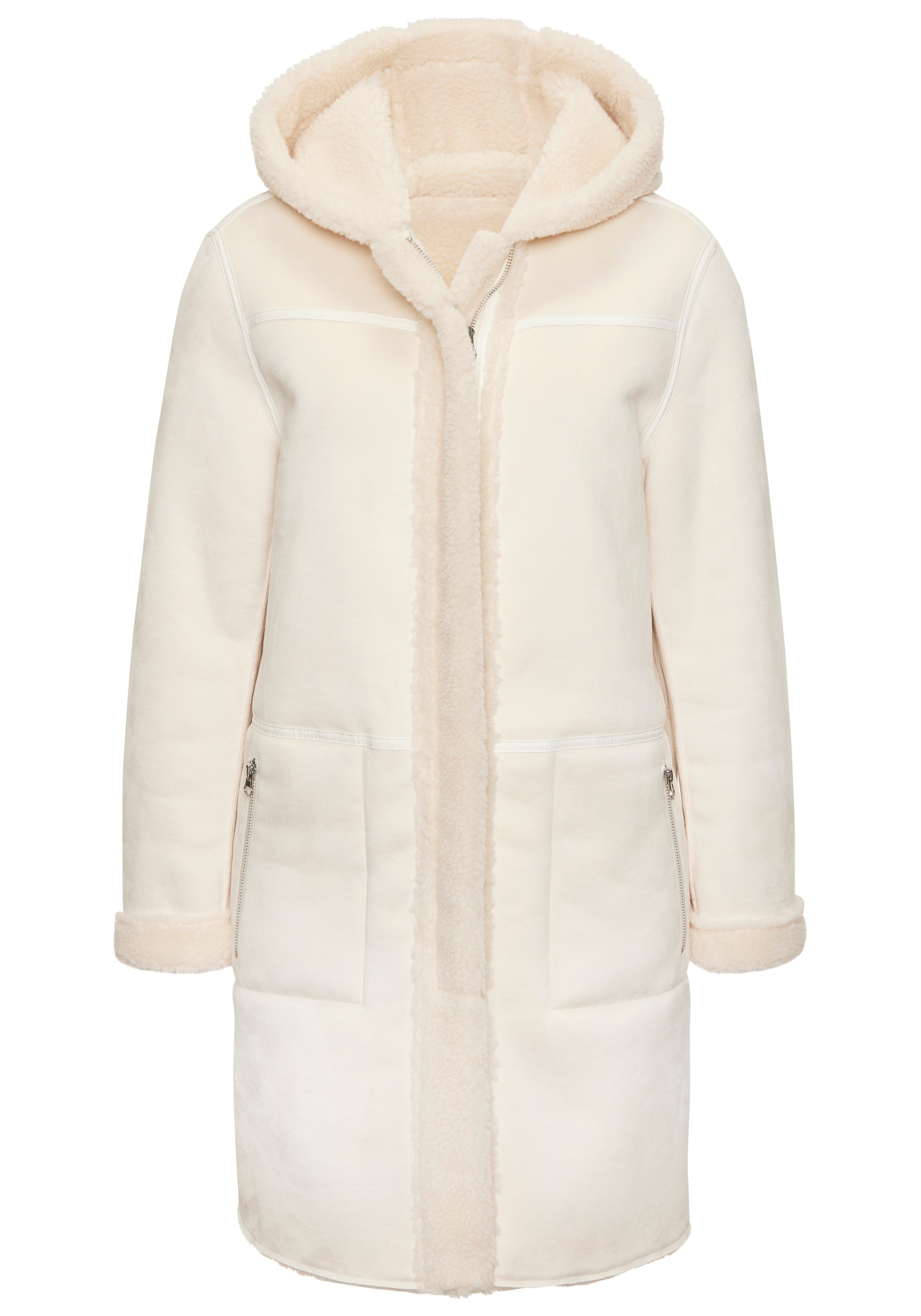 French Connection Veste en imitation cuir avec capuche Avec doublure en teddy à l'intérieur, veste en shearling, aspect peau d'agneau